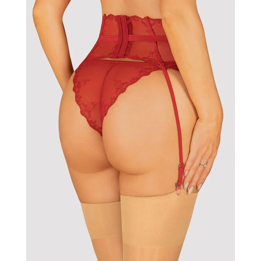 Porte-jarretelles rouge Lonesia broderie séduisante ajustable élégant féminine