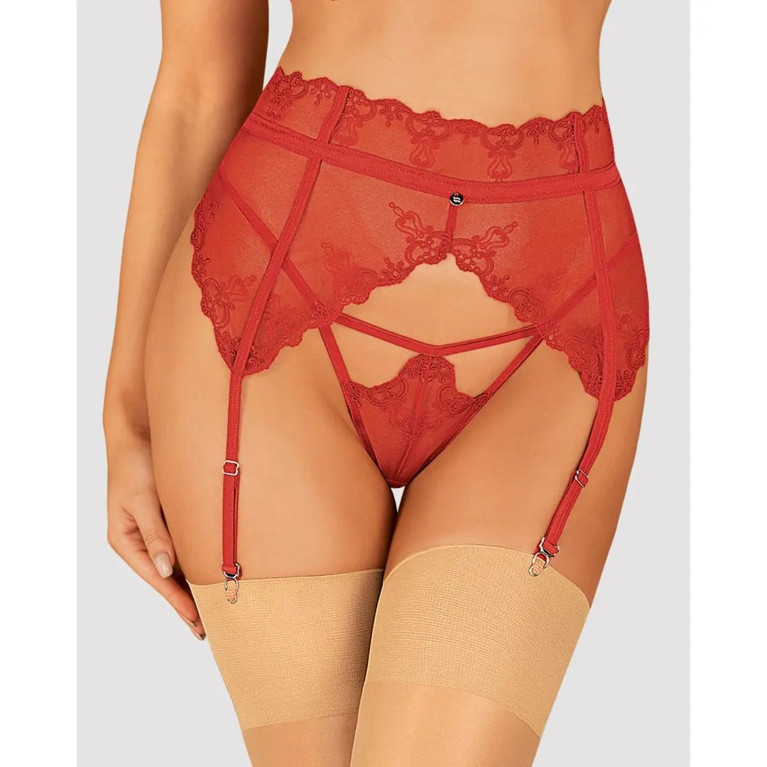Porte-jarretelles rouge Lonesia broderie séduisante ajustable élégant féminine