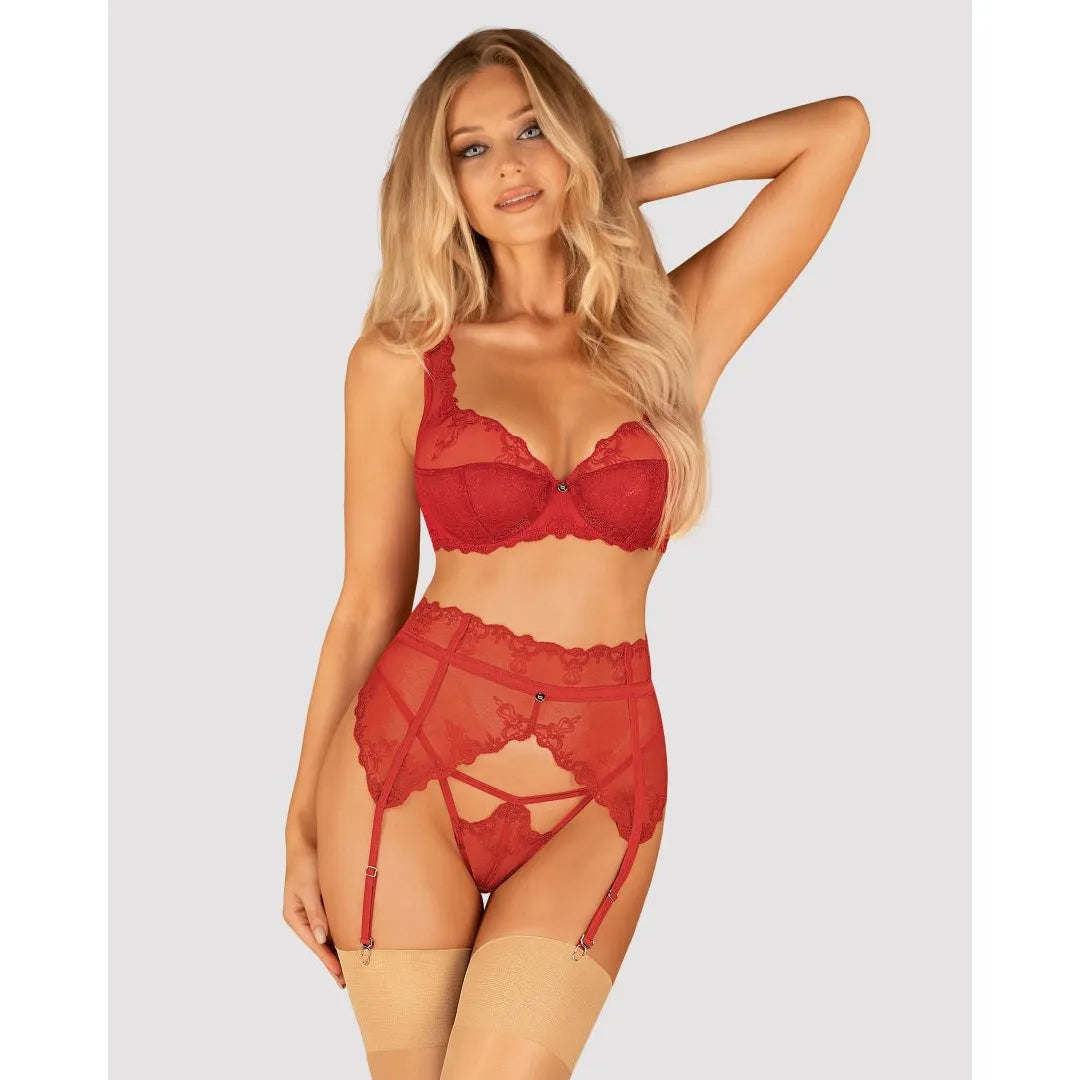 Porte-jarretelles rouge Lonesia broderie séduisante ajustable élégant féminine