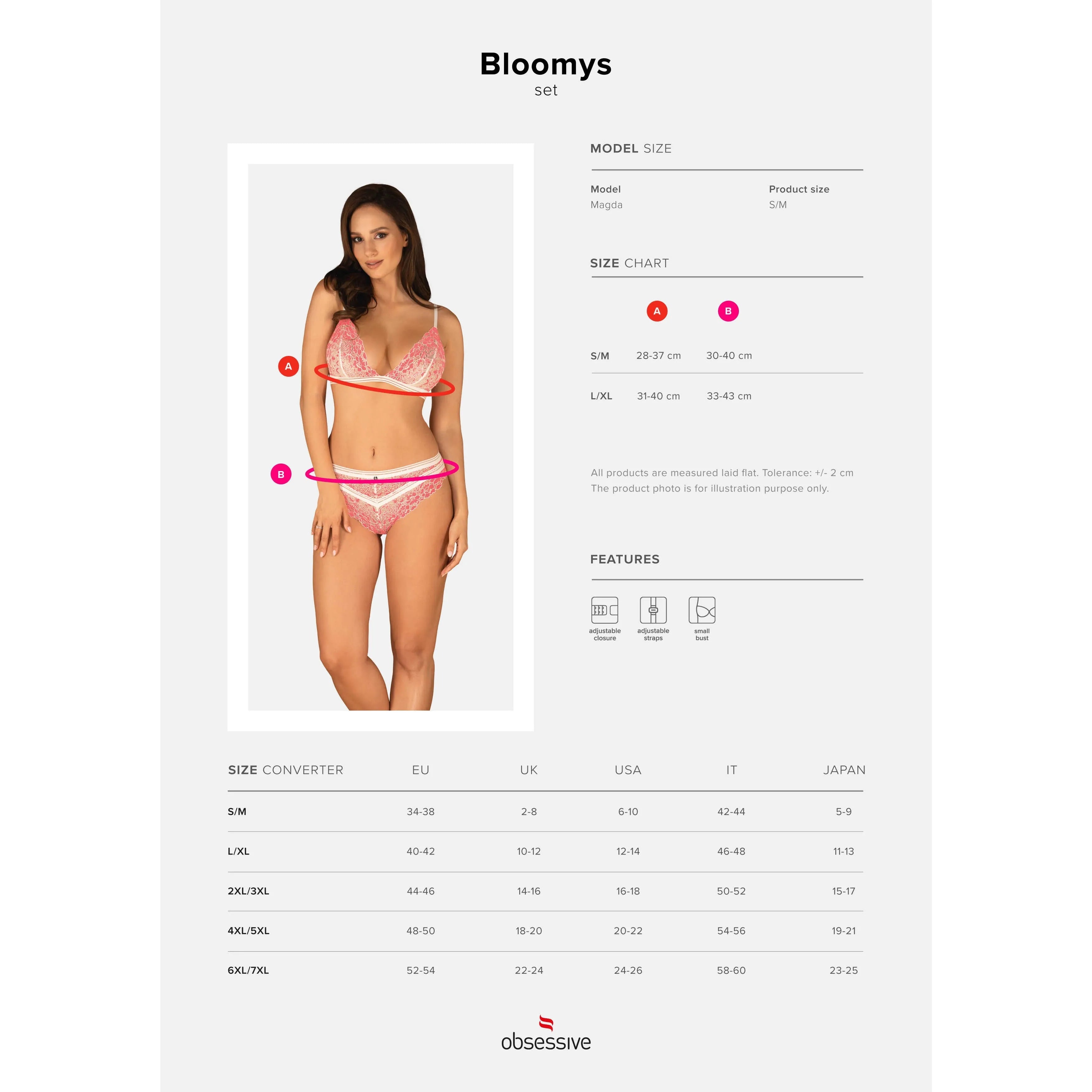 Ensemble lingerie Bloomys rose en dentelle, deux pièces, coupe confortable, détails élégants et sensuels.