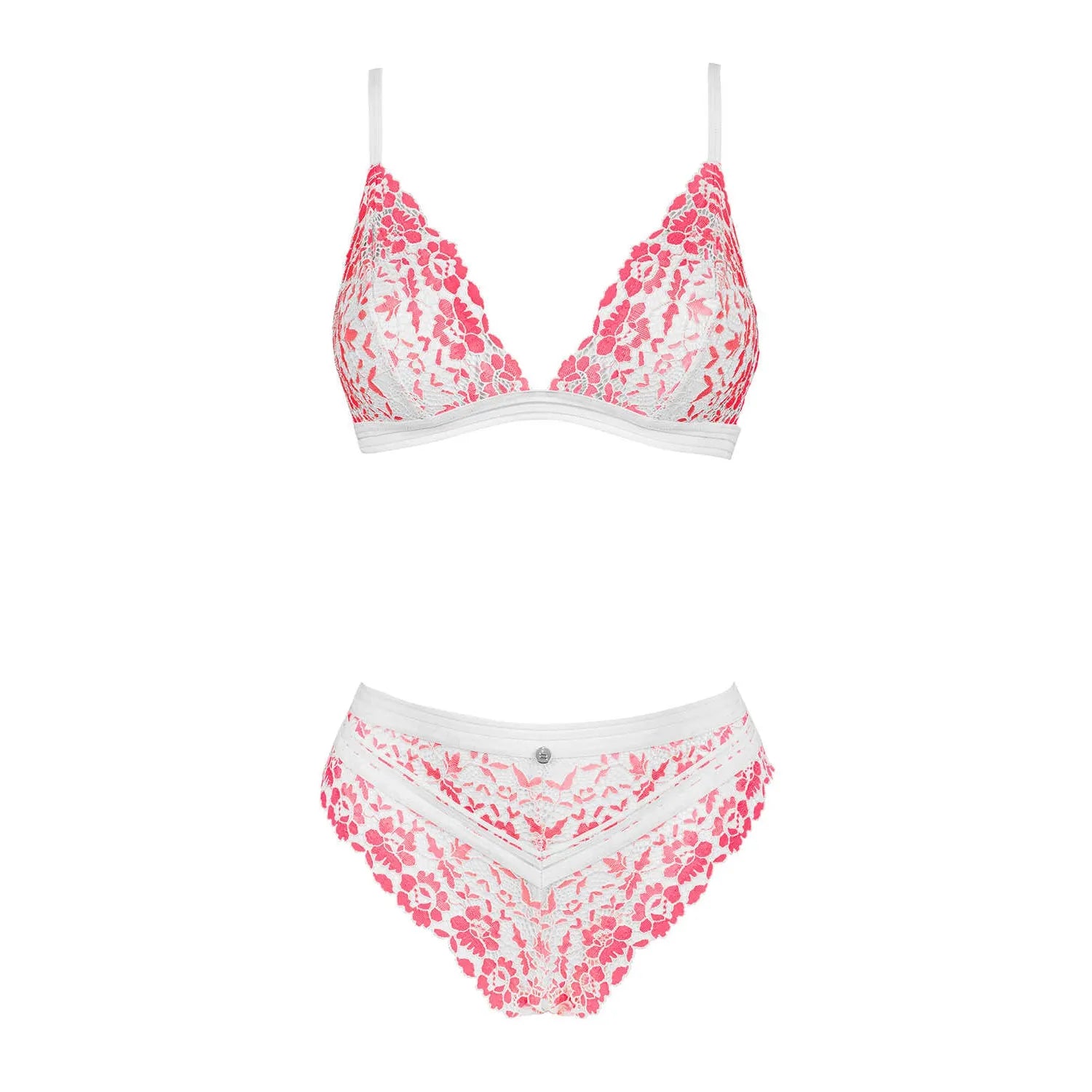 Ensemble lingerie Bloomys 2 pcs rose en dentelle, coupe confortable, détails floraux, parfait pour un look sensuel.