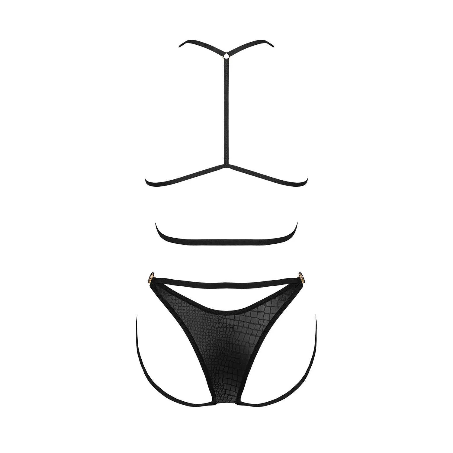 Ensemble lingerie sexy imprimé animalier noir bretelles réglables élégantes