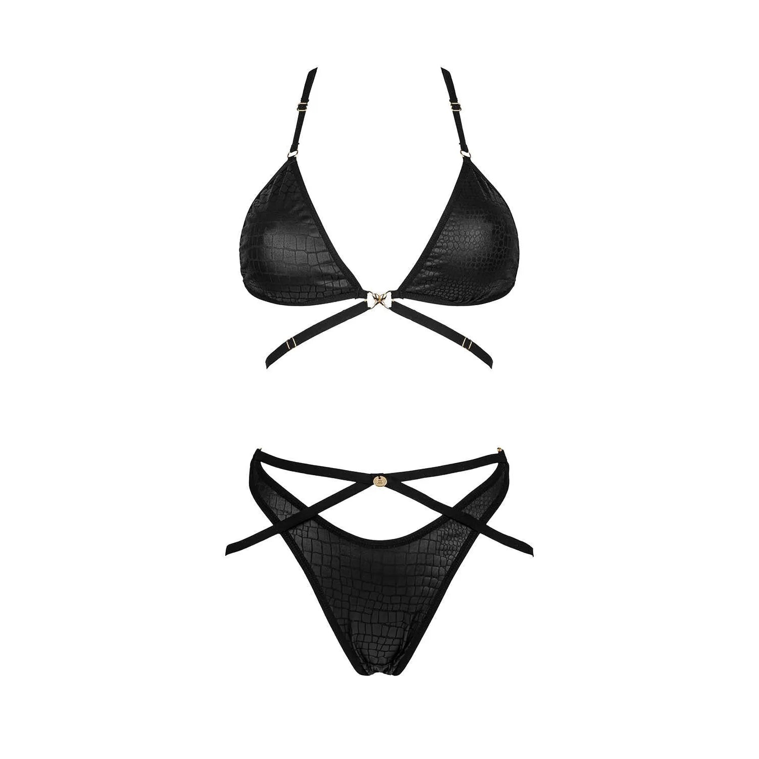Ensemble lingerie sexy imprimé animalier noir bretelles réglables élégantes
