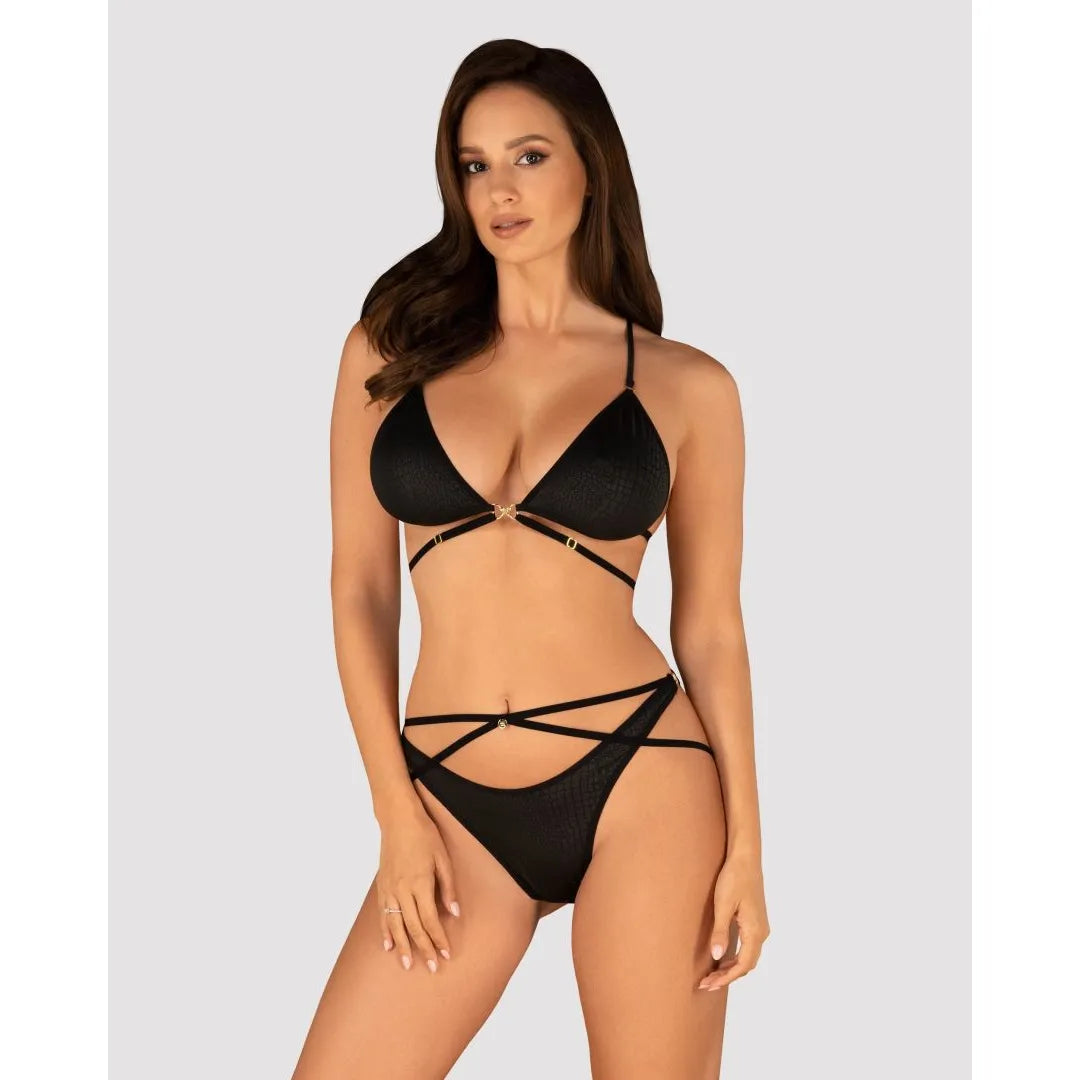 Ensemble lingerie sexy imprimé animalier noir bretelles réglables élégantes
