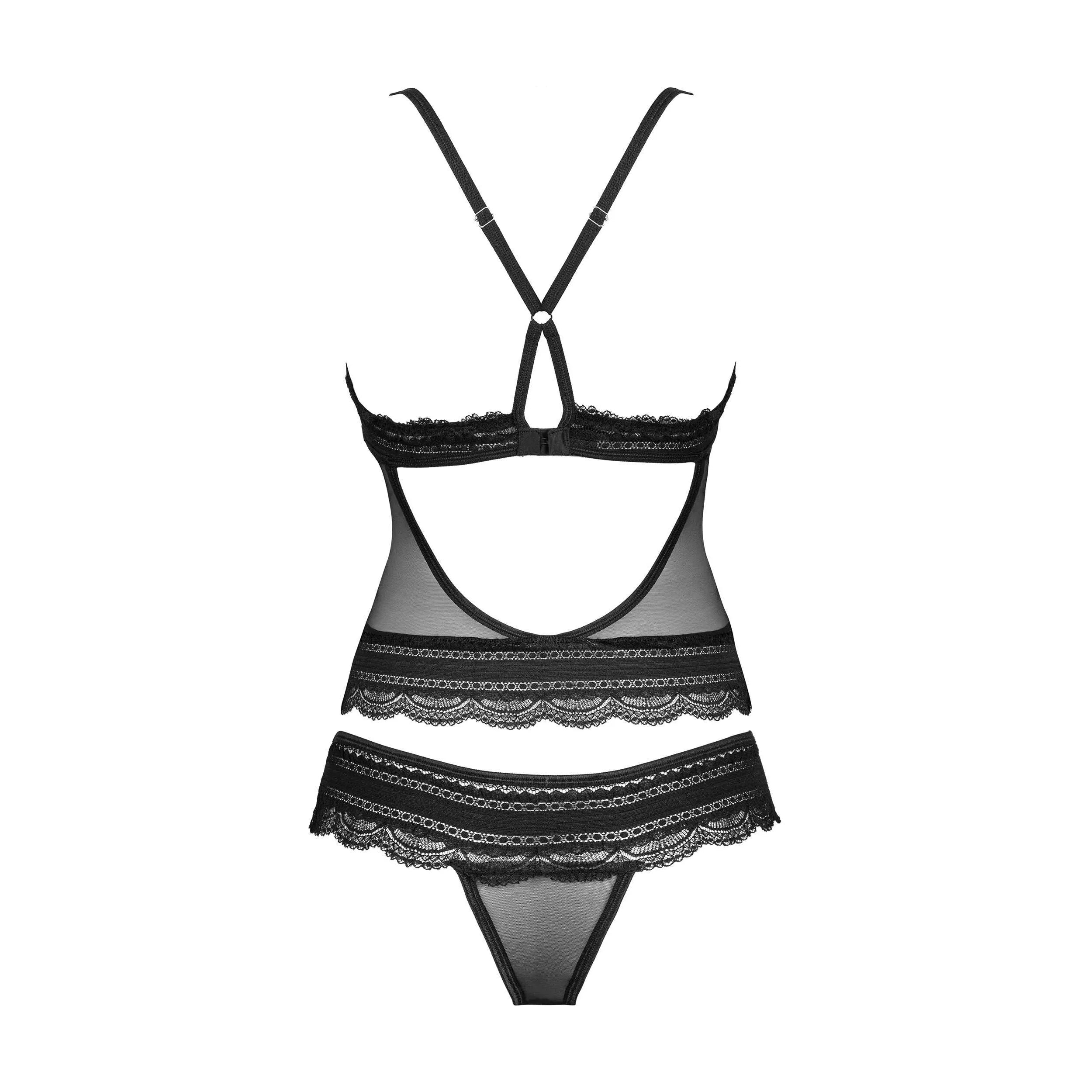 Top string Ivannes noir dentelle sexy ajustable pendentif bijou femme