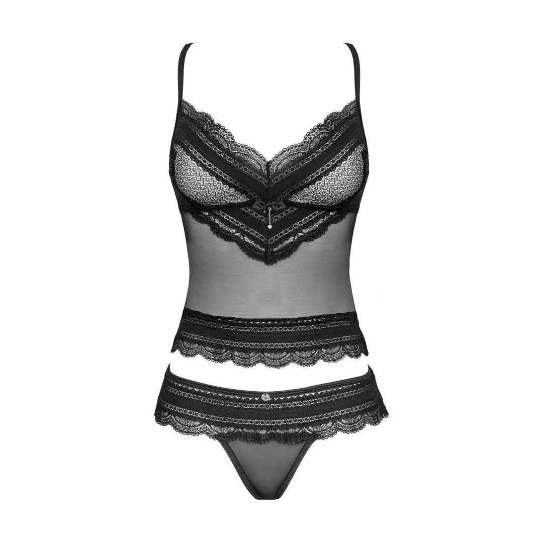 Top string Ivannes noir dentelle sexy ajustable pendentif bijou femme