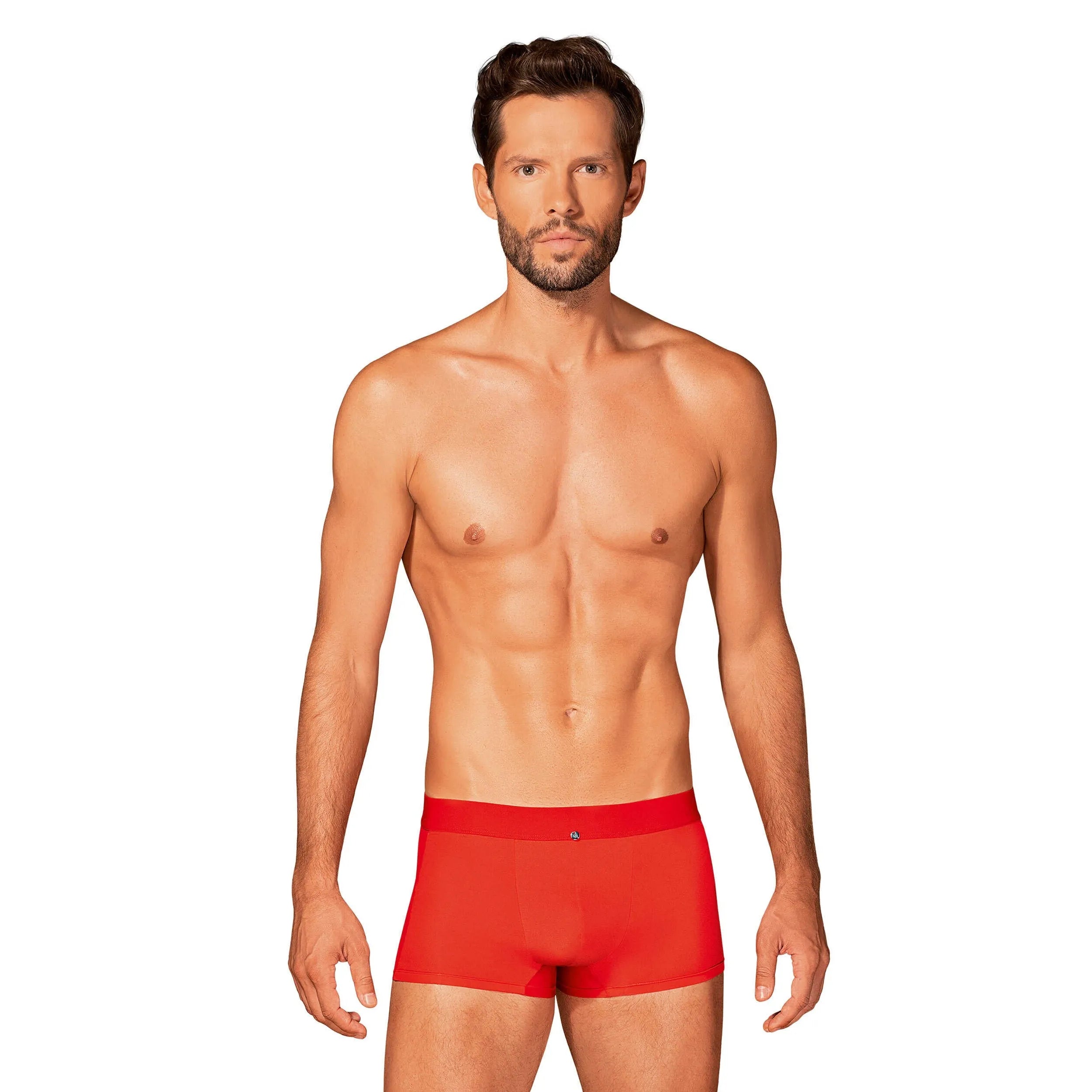 Boxer Boldero rouge juteux, coupe masculine classique, maille légèrement translucide, confort quotidien.
