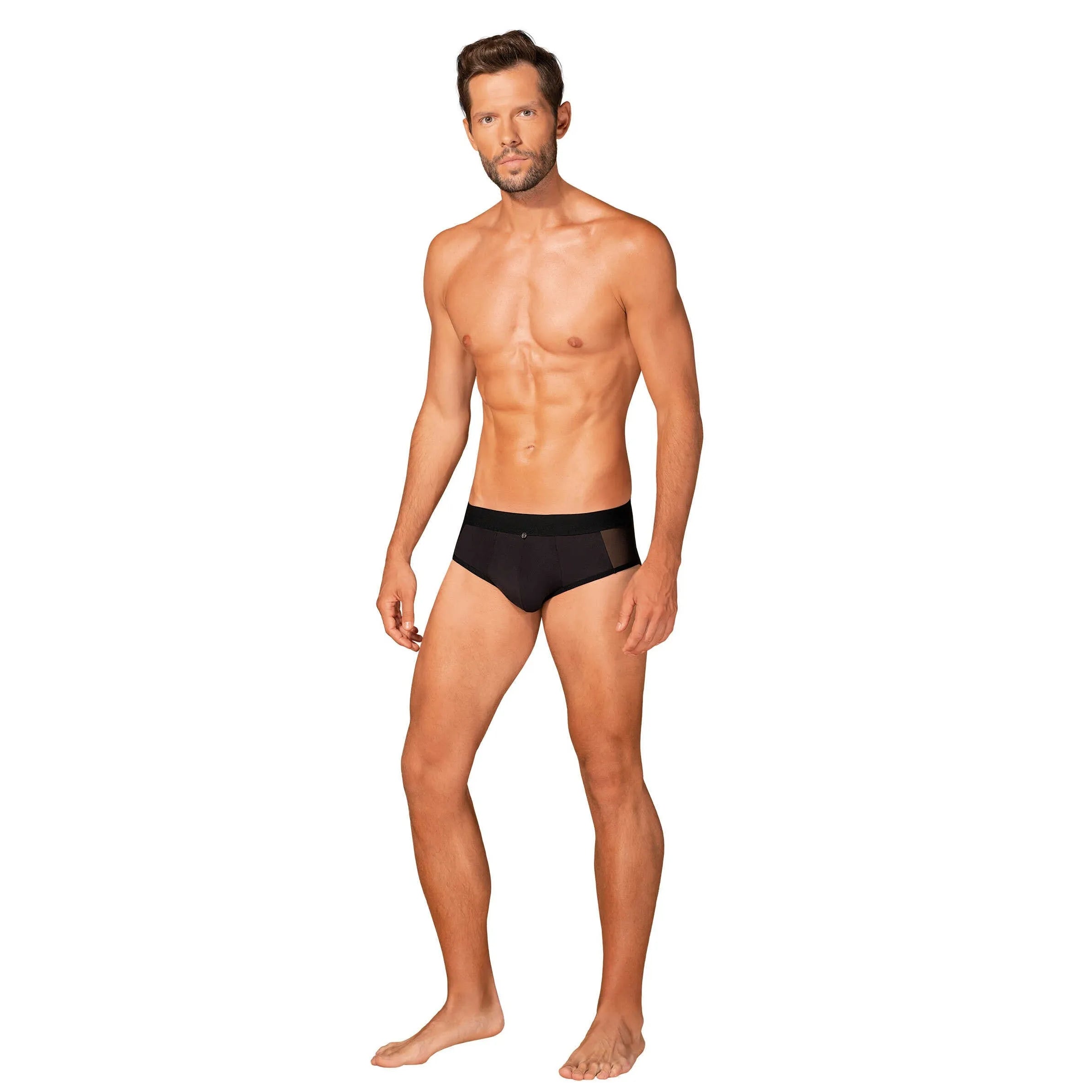 Slip noir Boldero homme, maille transparente, coupe classique, pendentif élégant, confort optimal, style séduisant.
