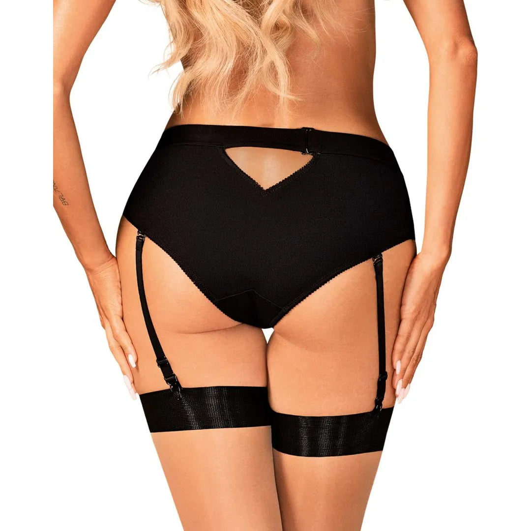 Culotte jarretière noire dentelle sexy féminine Editya avec pendentif argent