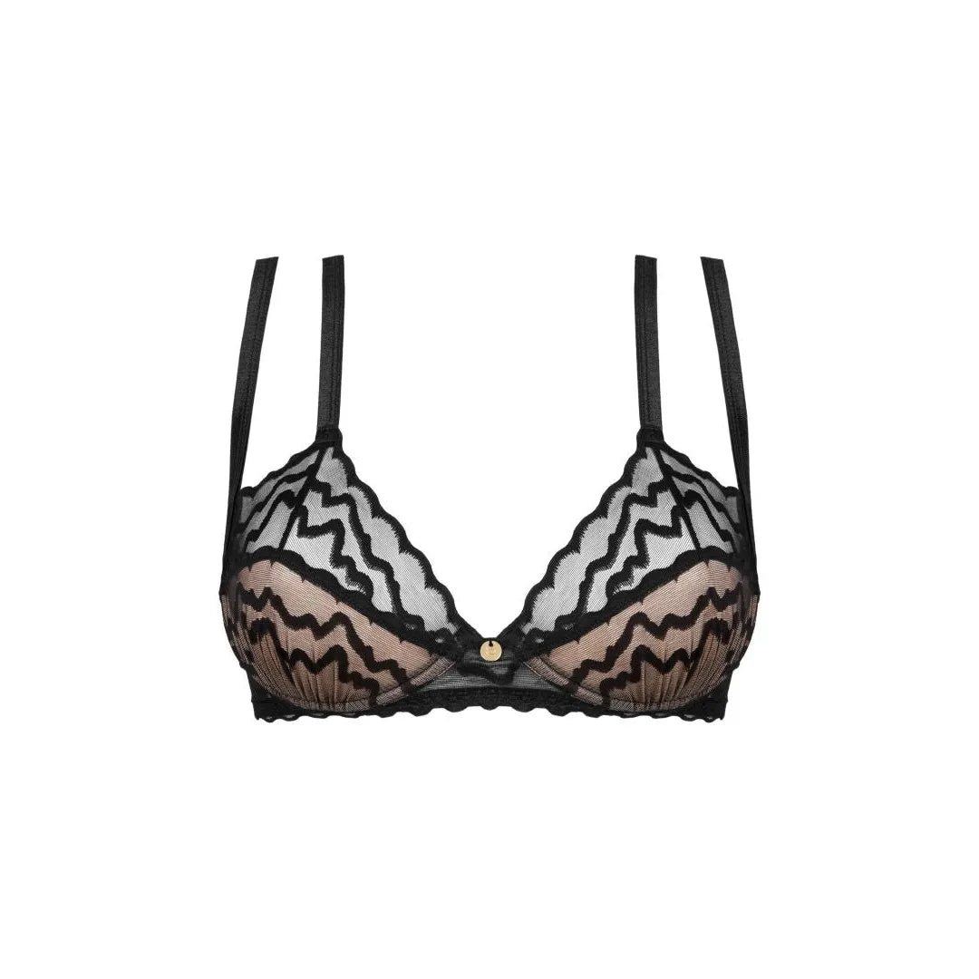Soutien-gorge Arienna noir, dentelle translucide, armatures, design élégant et sensuel, idéal pour soirées romantiques.