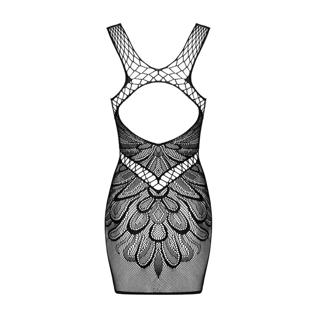 Robe noire maille élastique délicate découpe dos ajustement parfait féminin