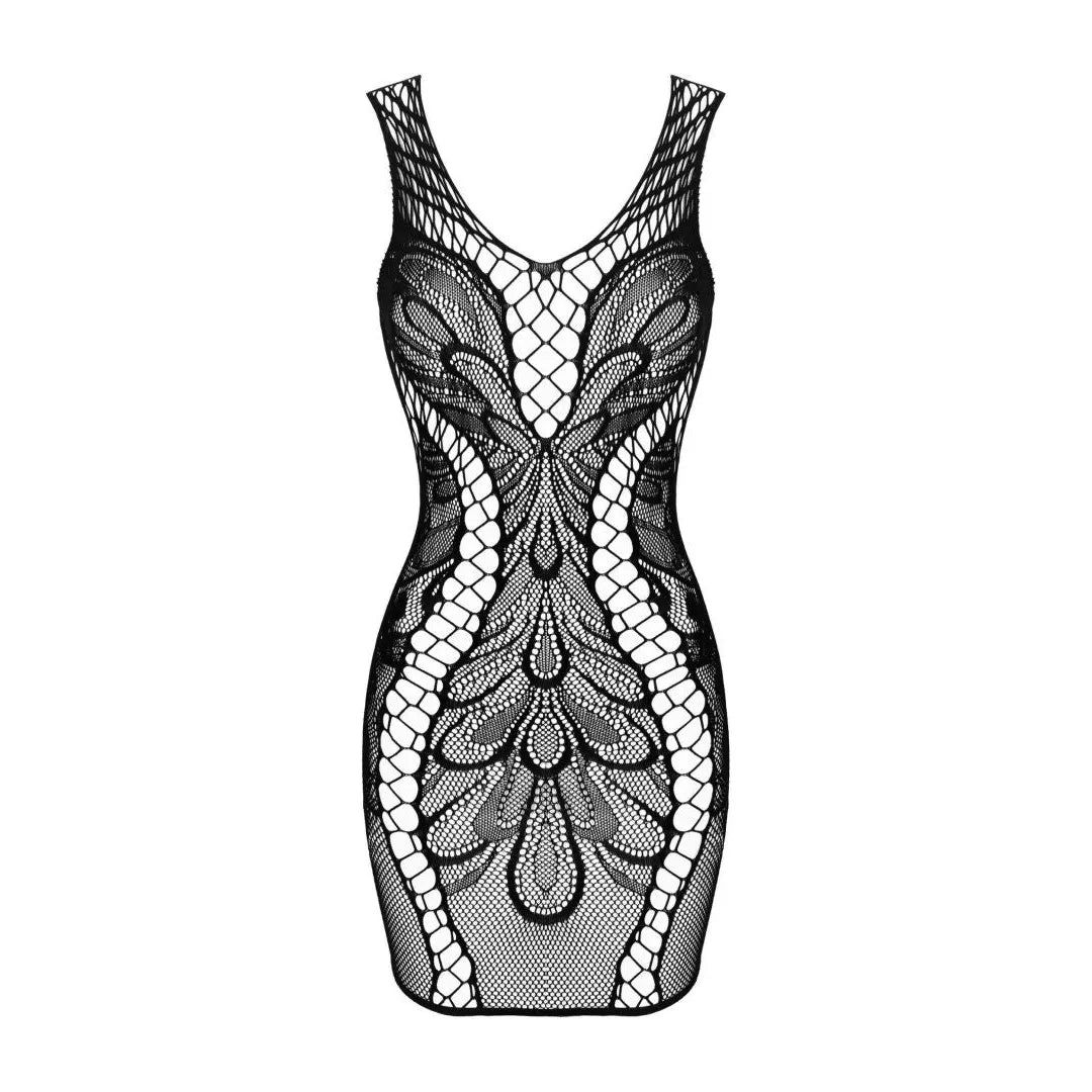 Robe noire maille élastique délicate découpe dos ajustement parfait féminin