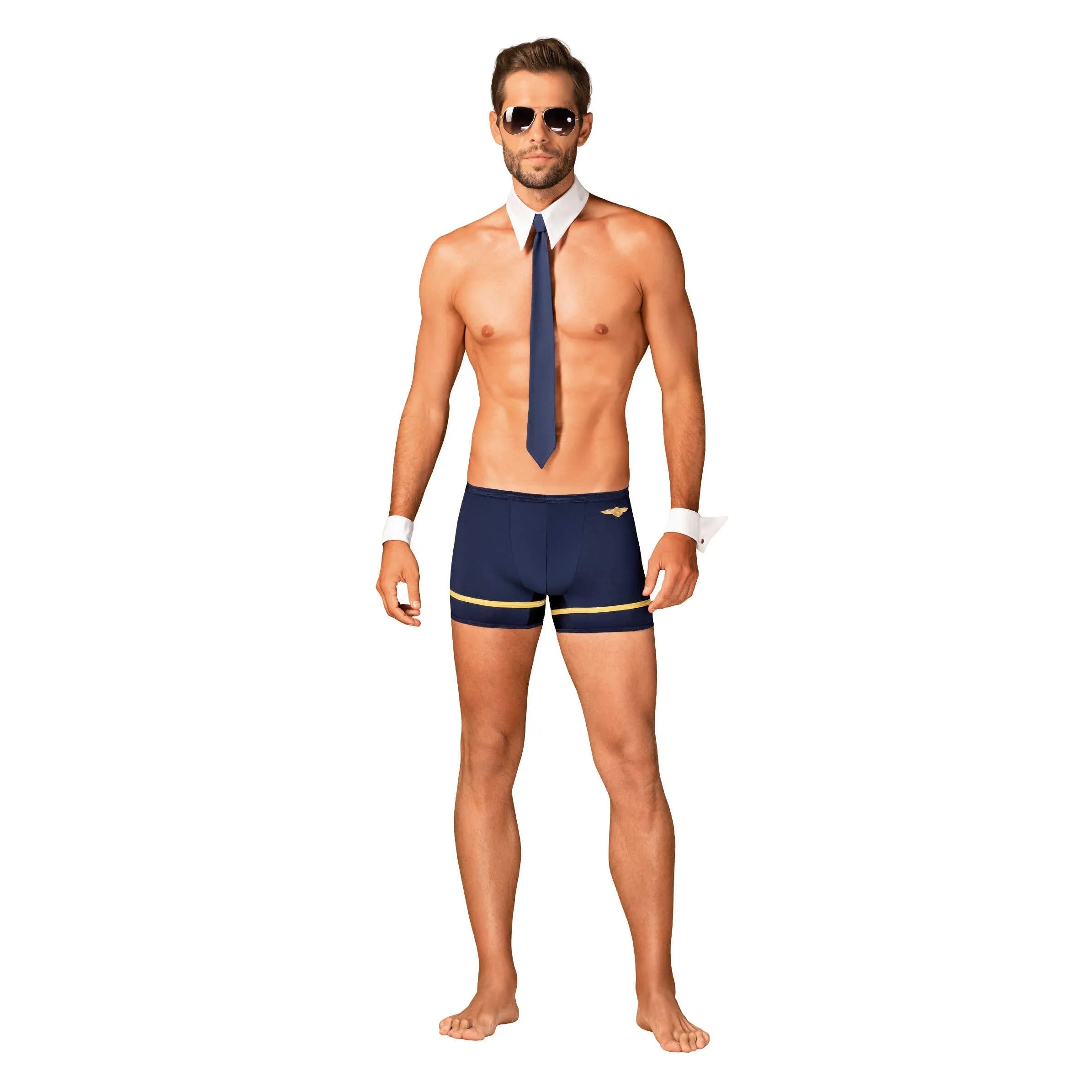 Costume sexy pilote homme caleçon cravate lunettes jeu chambre adultes