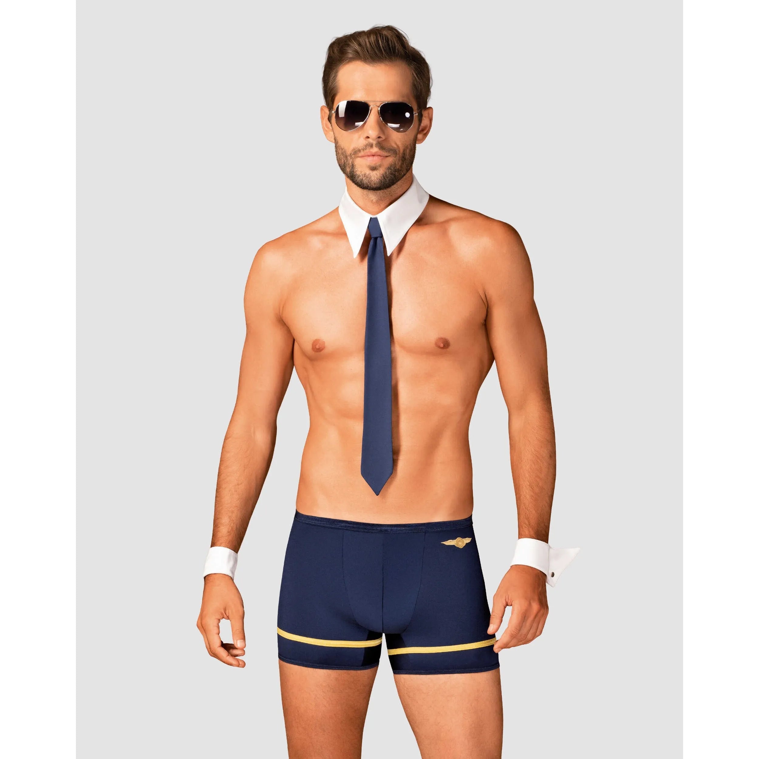 Costume sexy pilote homme caleçon cravate lunettes jeu chambre adultes