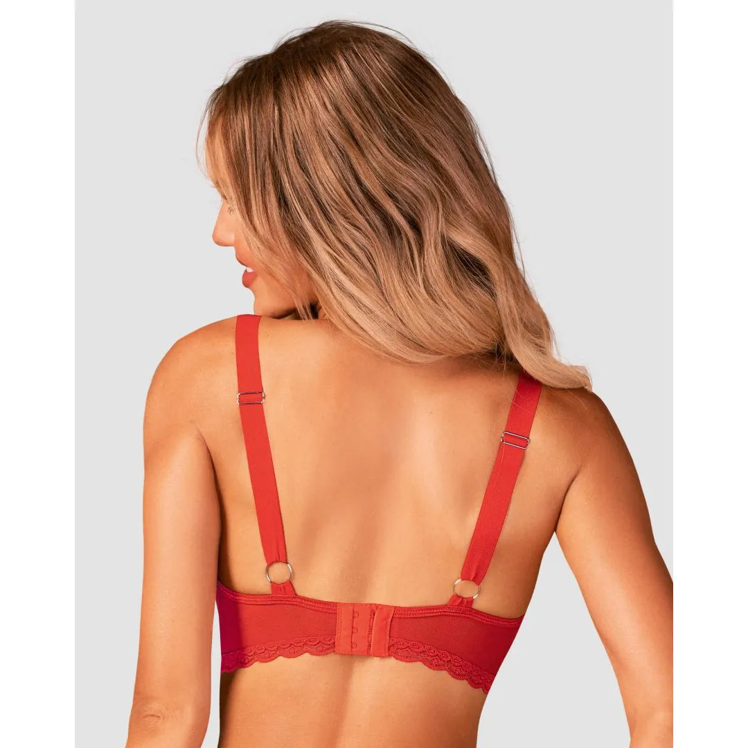 Soutien-gorge rouge Belovya avec armatures, bijou argenté, coupe classique, souligne le buste et décolleté, élégant et fém...