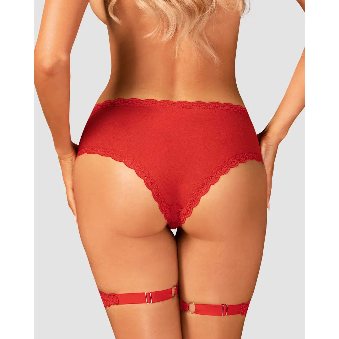 Culotte jarretière rouge Belovya, dentelle délicate, coupe flatteuse, jarretelles ajustables, style sensuel et élégant.