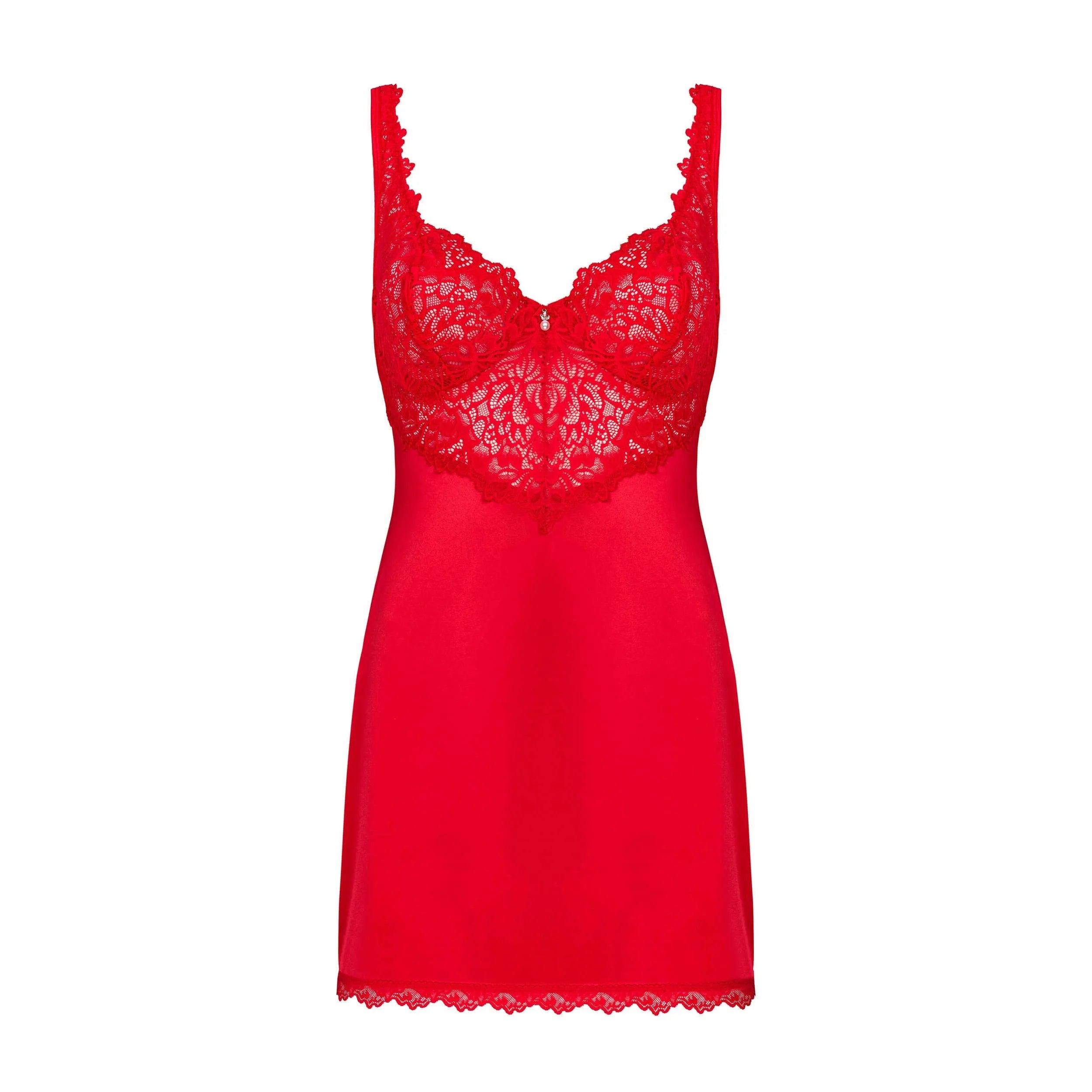 Nuisette rouge dentelle féminine Amor Cherris, coupe sensuelle, élégante, avec string assorti, séduction assurée.