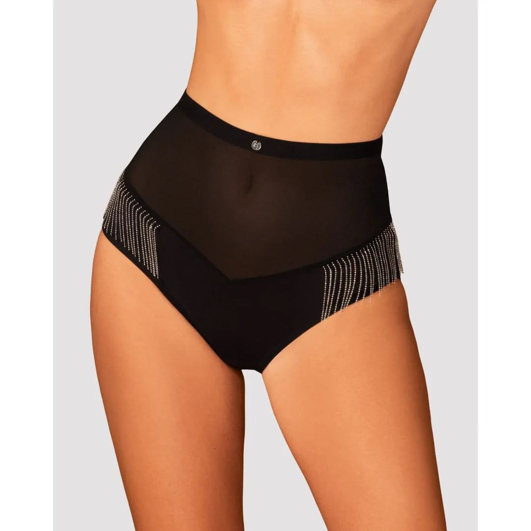 Milladis culotte taille haute sexy maille perles argentées élégante lingerie