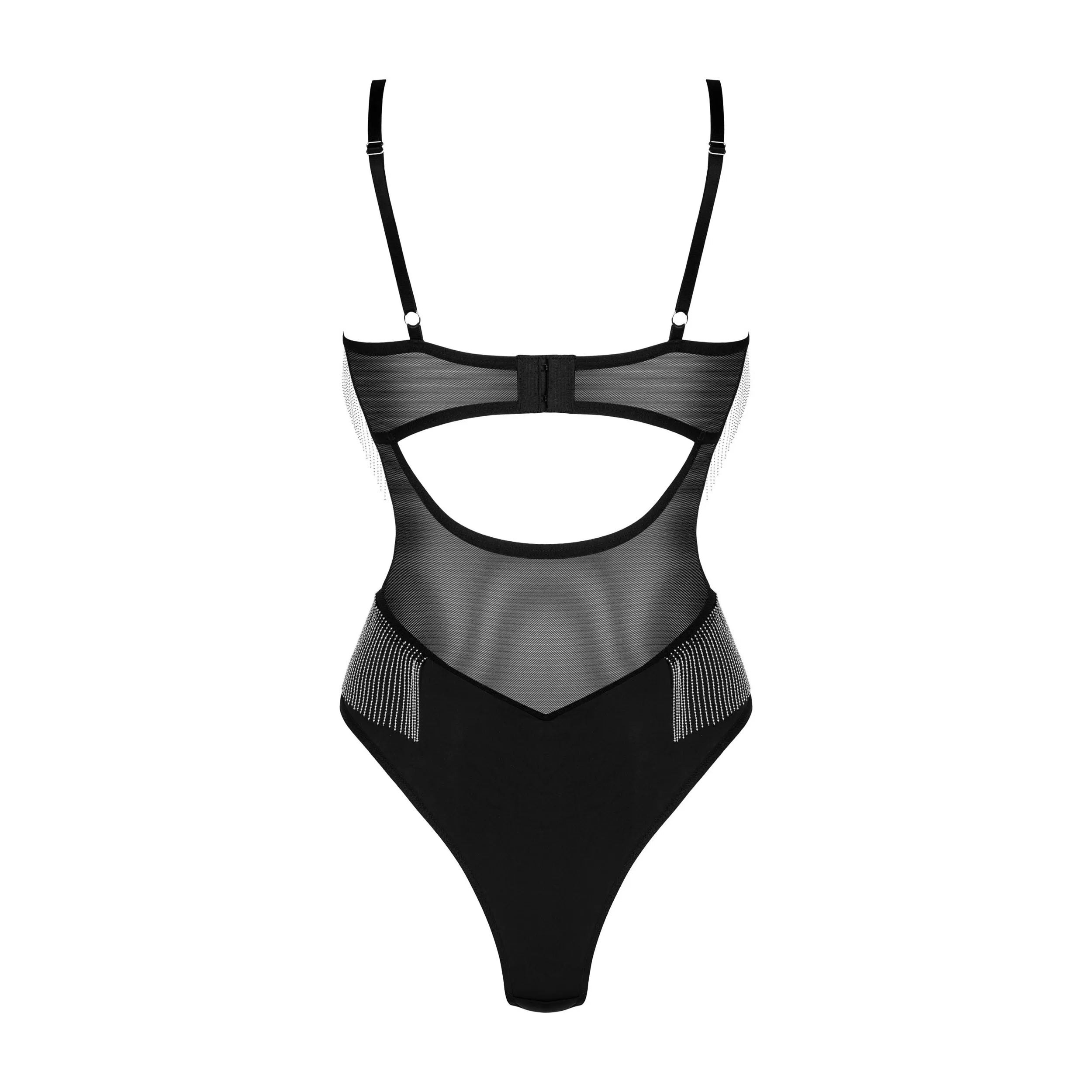 Milladis body noir sexy perles argentées lingerie féminine élégante ajustable