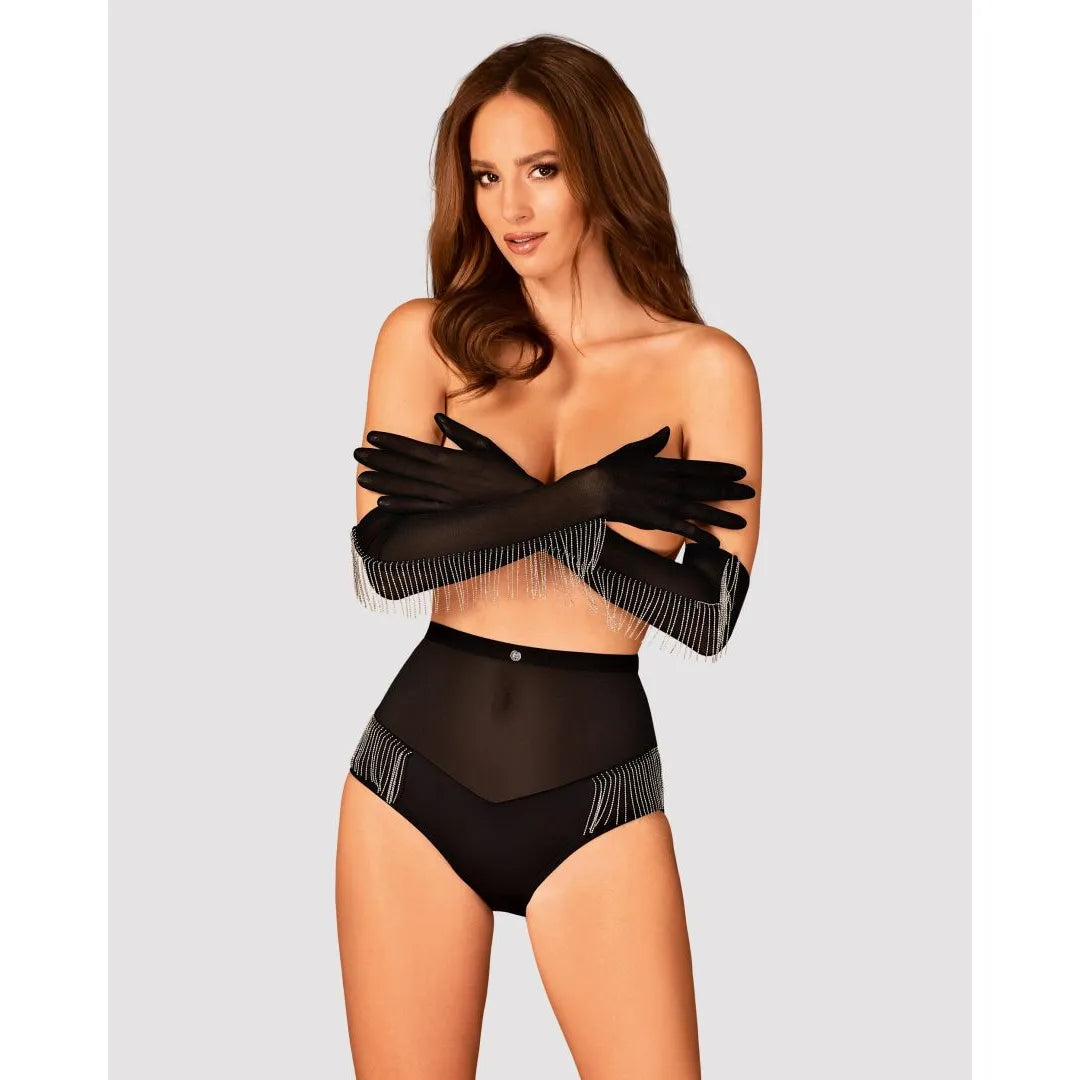 Gants Milladis élégants maille transparente perles poignets coudes soirée sexy