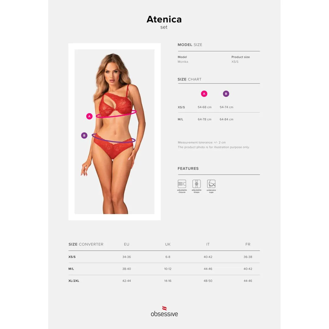 Ensemble lingerie rouge Atenica en dentelle, soutien-gorge asymétrique avec armatures et culotte féminine, élégance sensue...