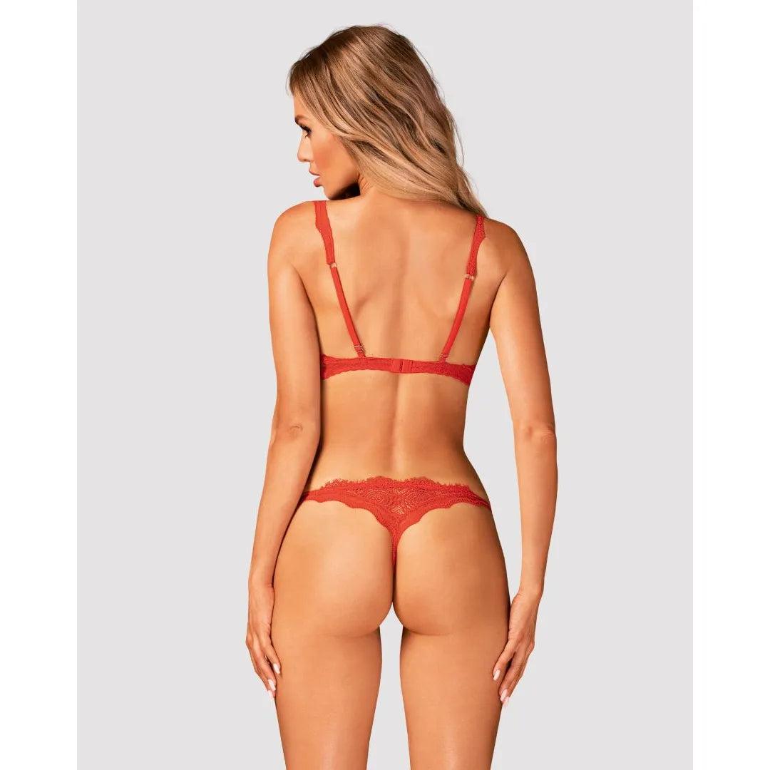 Ensemble soutien-gorge string dentelle rouge intense bretelles réglables armatures