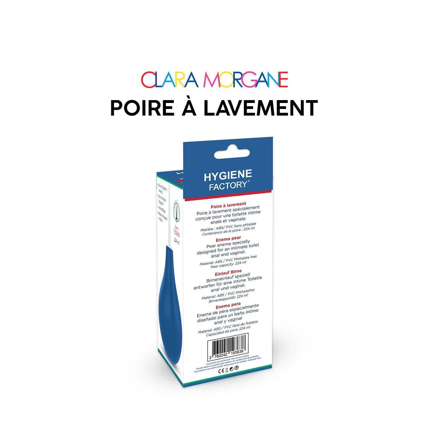 Poire lavement Clara Morgane bleue 250ml ABS PVC sans phtalates
