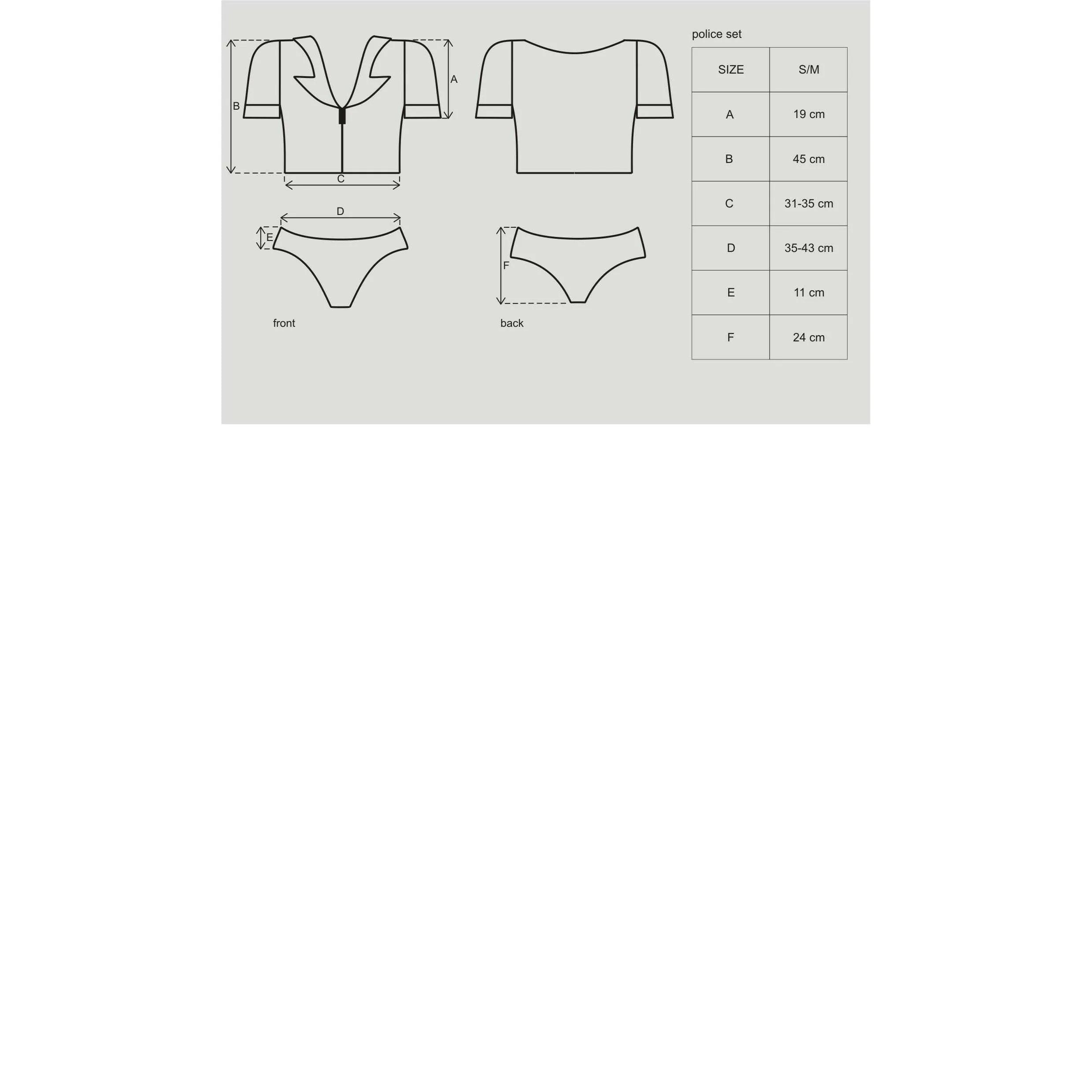 Costume policière femme vinyle noir, haut zippé, badges, style séduction, chic et audacieux, 6 pièces.