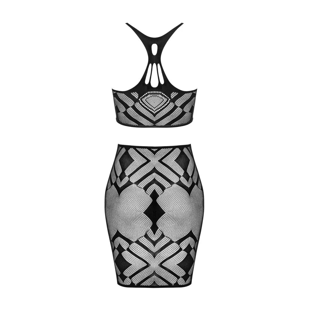 lingerie ludique haut court jupe moulante noire design géométrique élastique