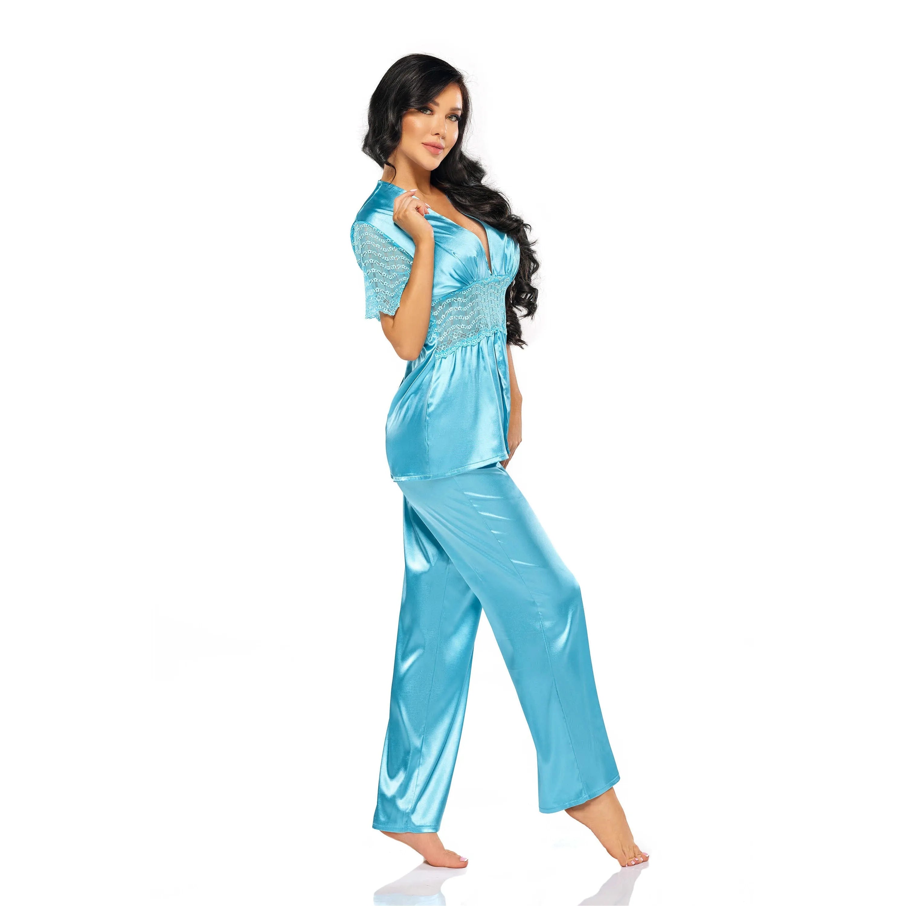 Ensemble lingerie Missy turquoise pour femme taille S/M L/XL polyamide élasthanne