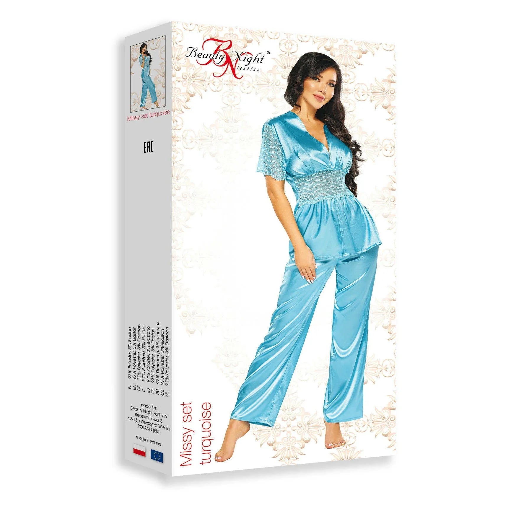 Ensemble lingerie Missy turquoise pour femme taille S/M L/XL polyamide élasthanne