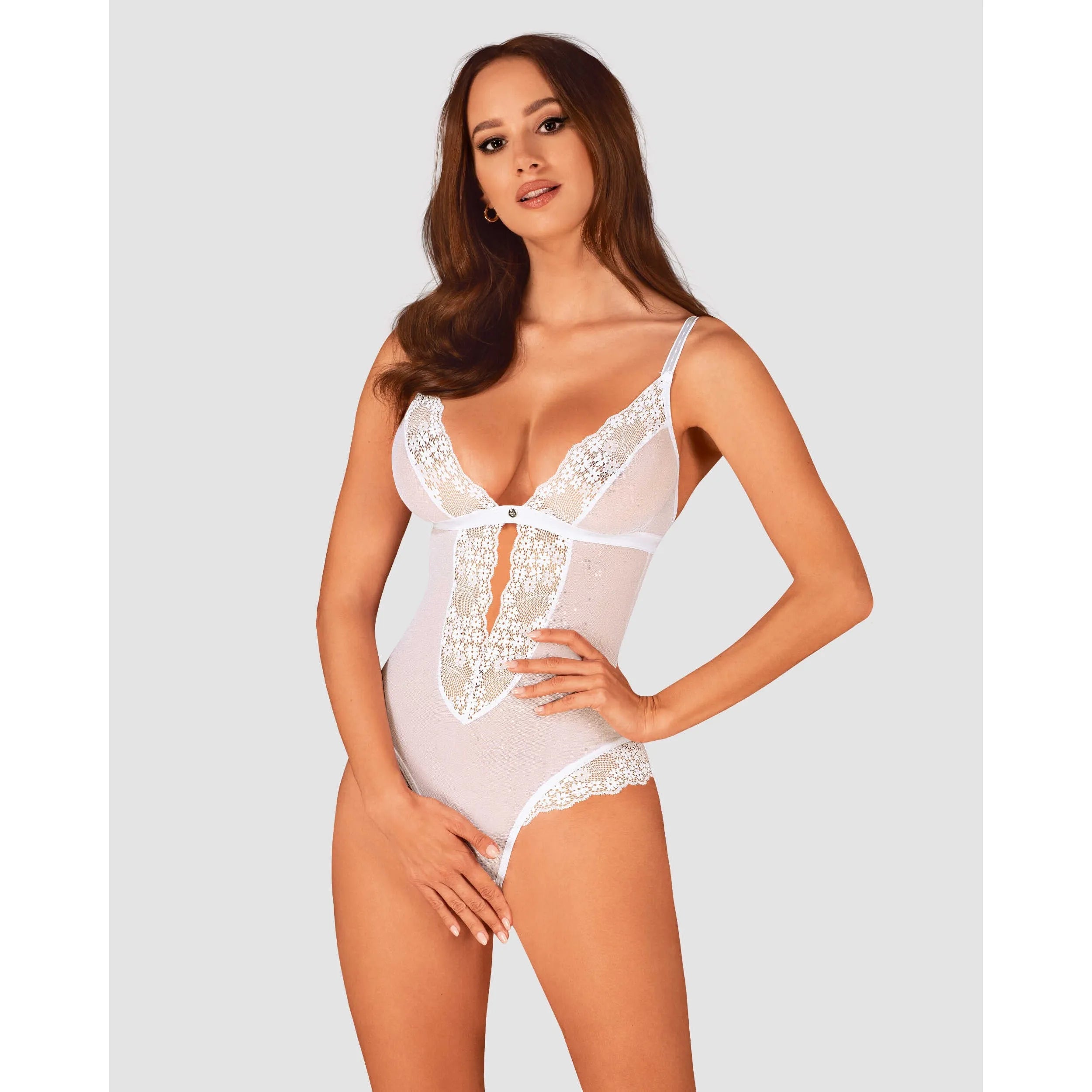 Heavenlly Body ouvert blanc teddy entrejambe ouvert bretelles réglables luxe