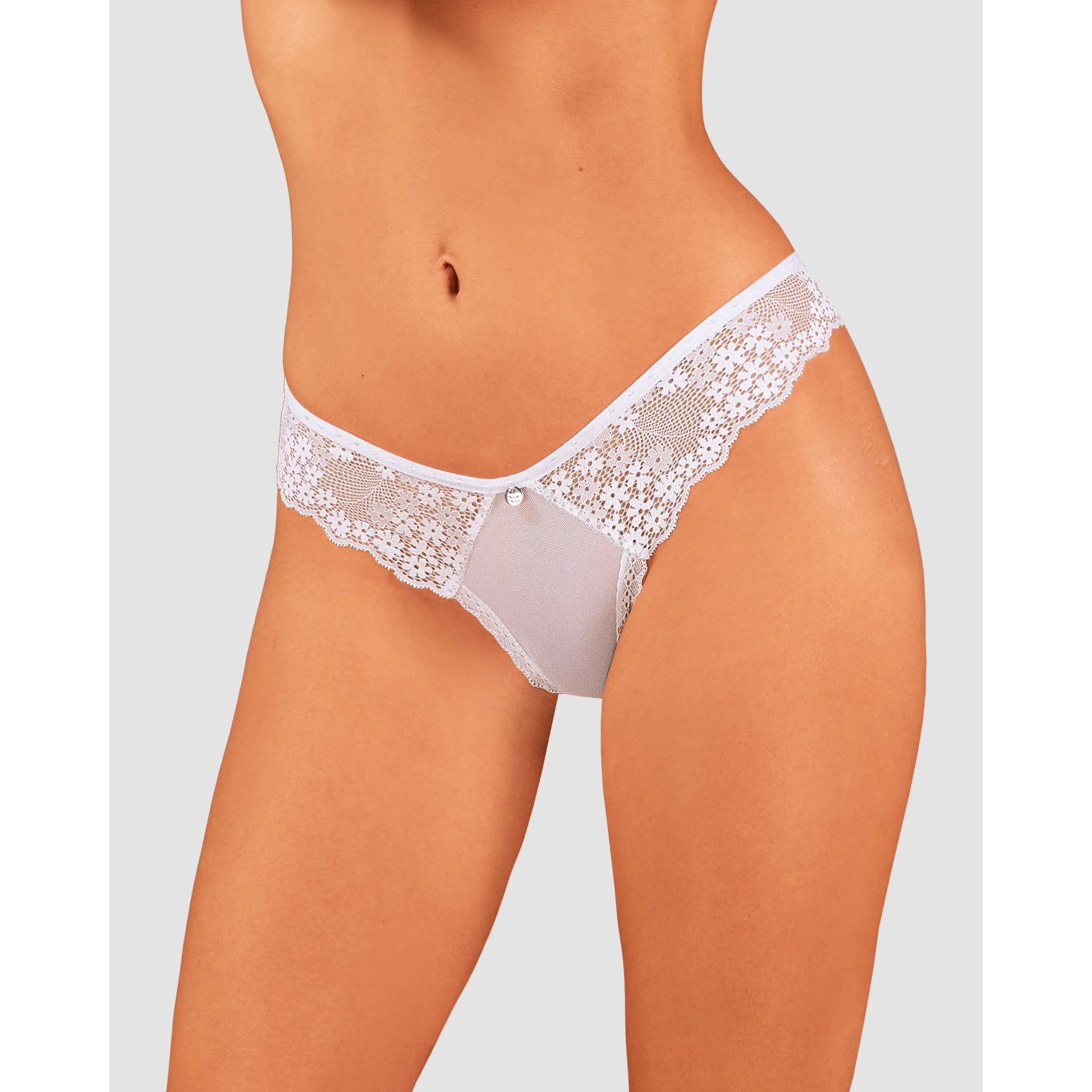 Culotte brésilienne dentelle florale maille lisse Heavenlly blanche élégante sexy