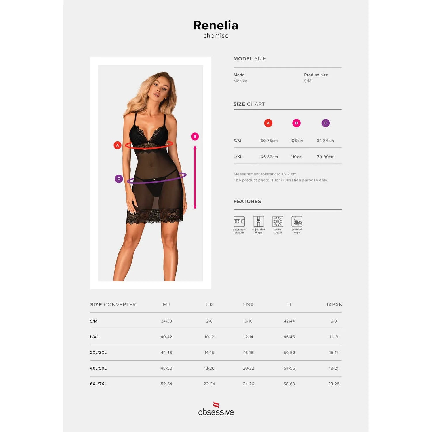 Nuisette noire sexy Renelia soutien-gorge rembourré ajustable bijoux élégante