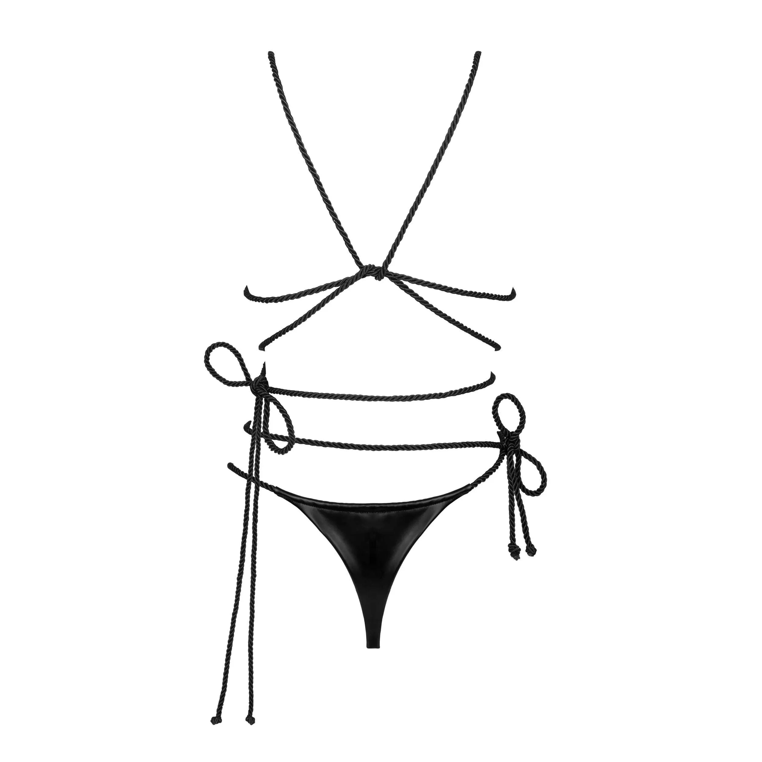 Lingerie ensemble Cordellis noir wetlook soutien-gorge string brillant sexy