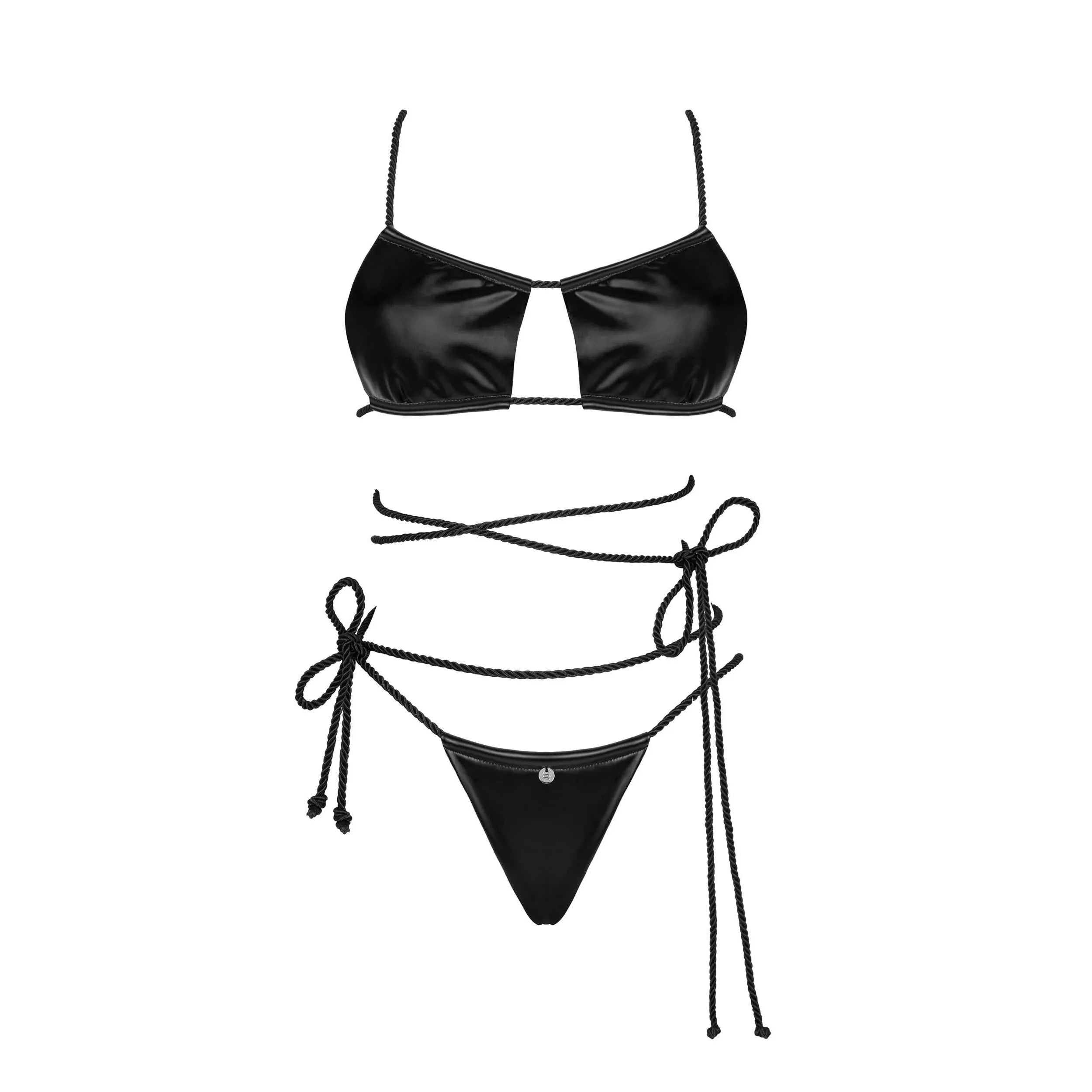 Lingerie ensemble Cordellis noir wetlook soutien-gorge string brillant sexy