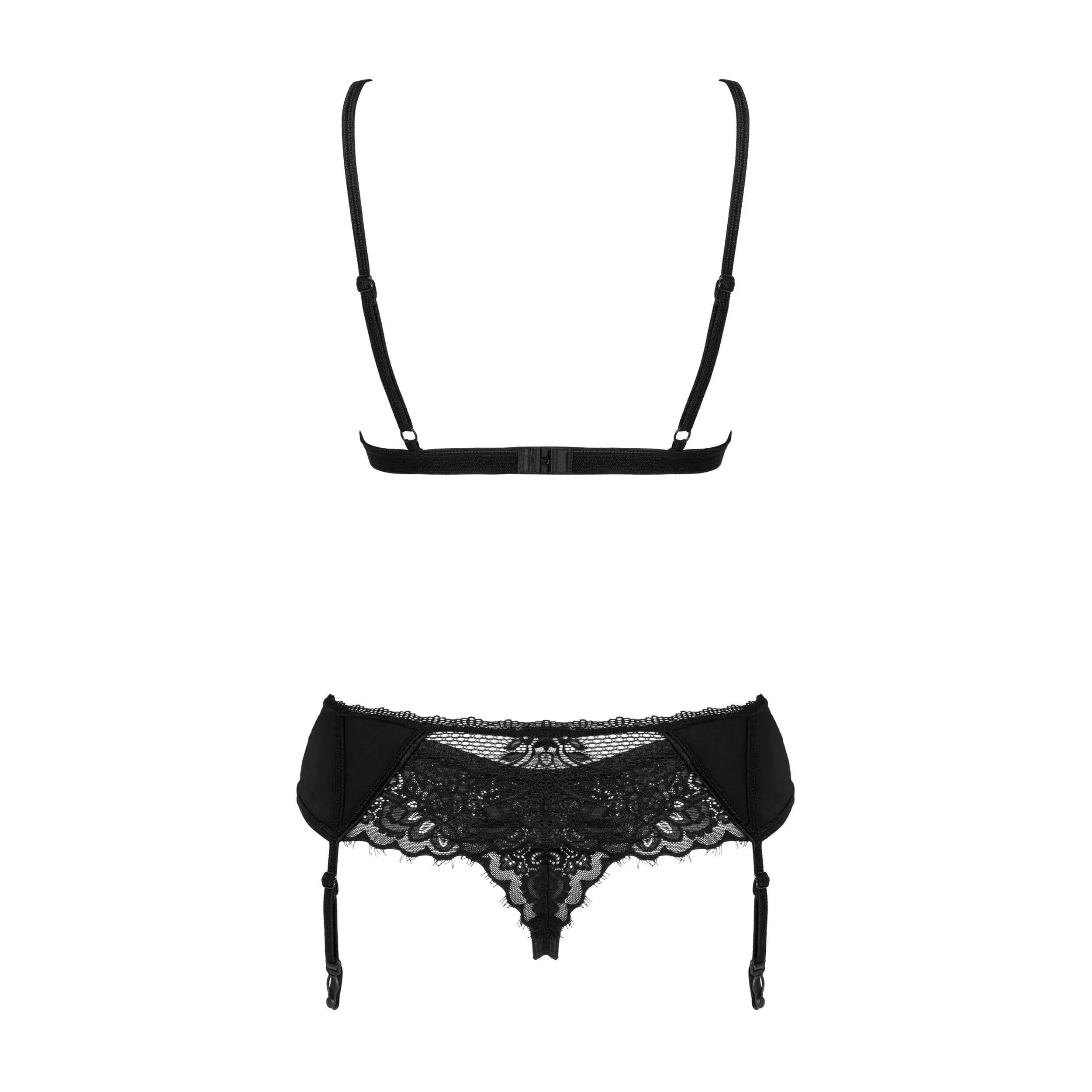 Ensemble lingerie dentelle noire sexy 3 pièces rendez-vous sensuel Maderris