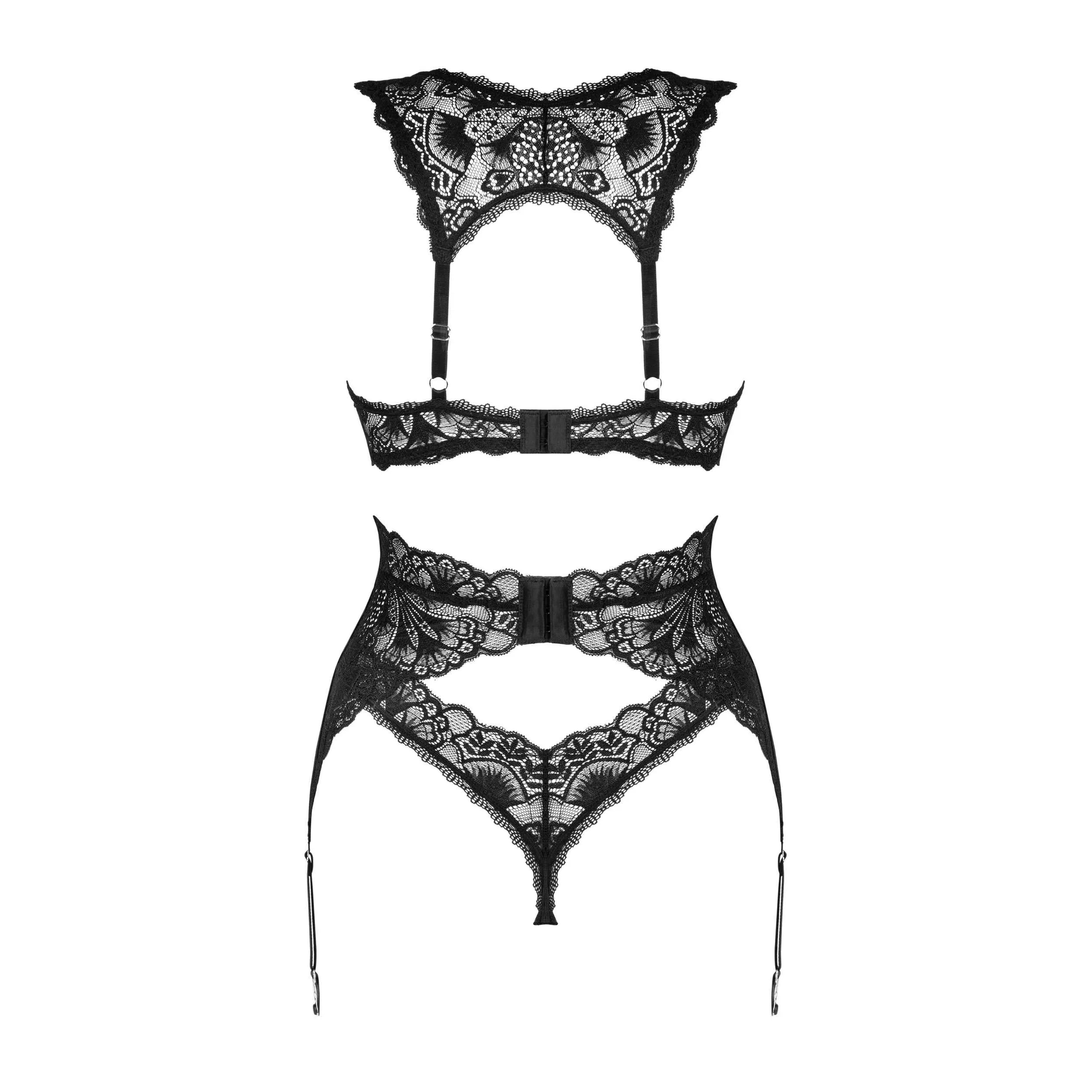 Ensemble lingerie dentelle noir avec porte-jarretelles et soutien-gorge réglable