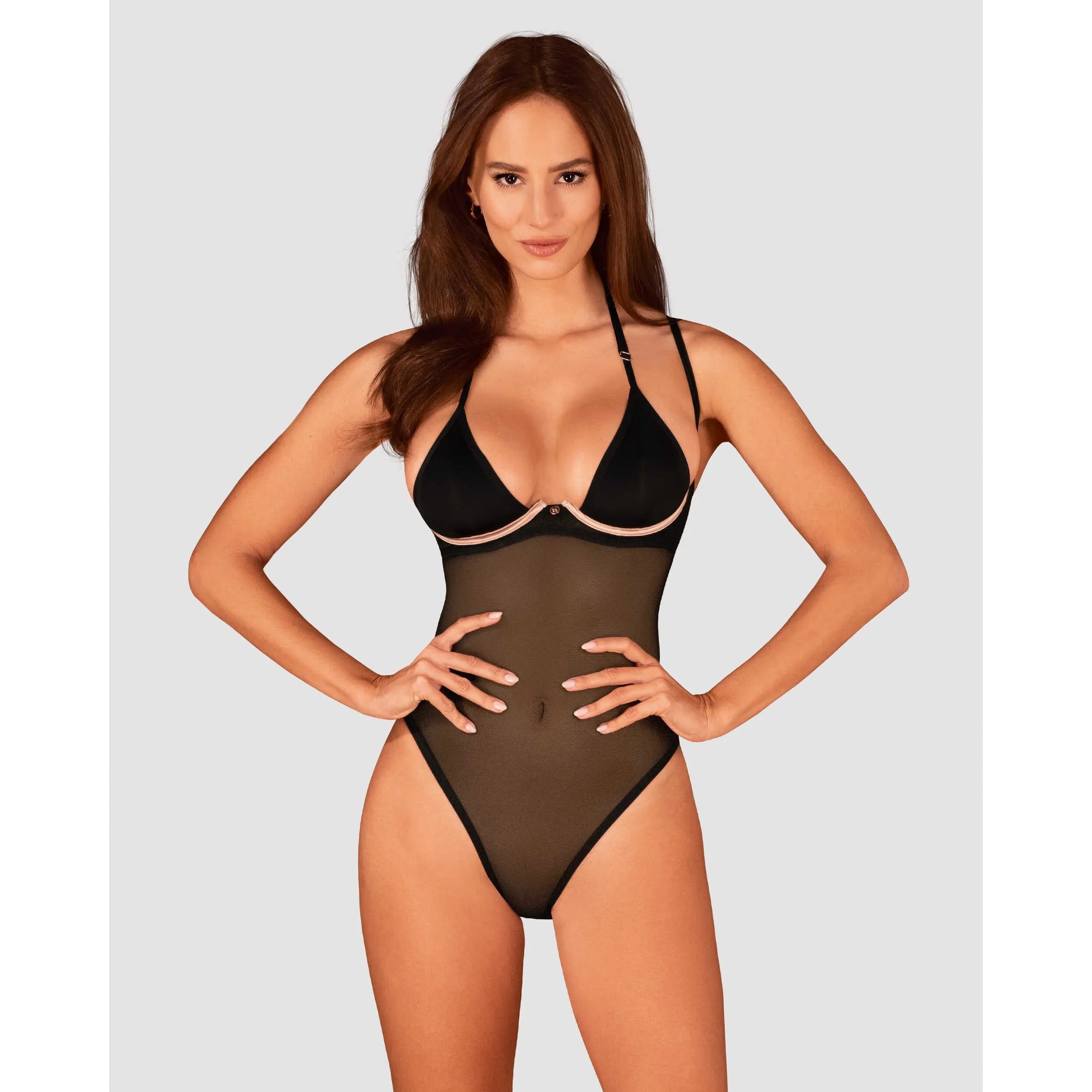 Selinne Teddy noir minimaliste bretelles réglables détails or rose ajustement parfait