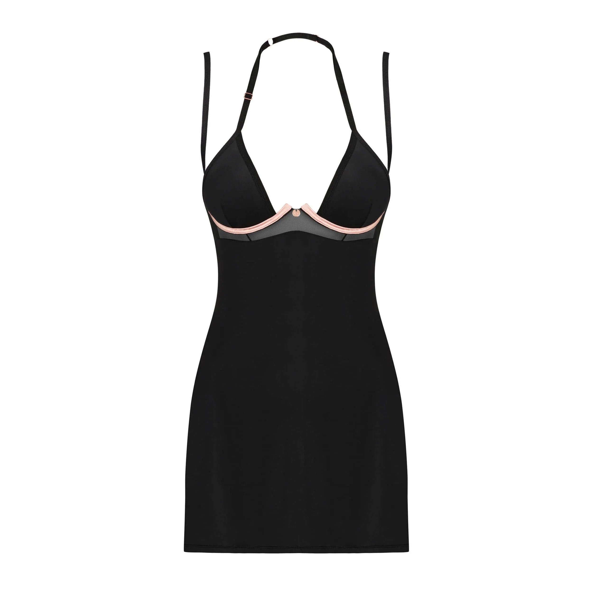 Nuisette string noire Selinne confort ajustable bretelles armatures or rose