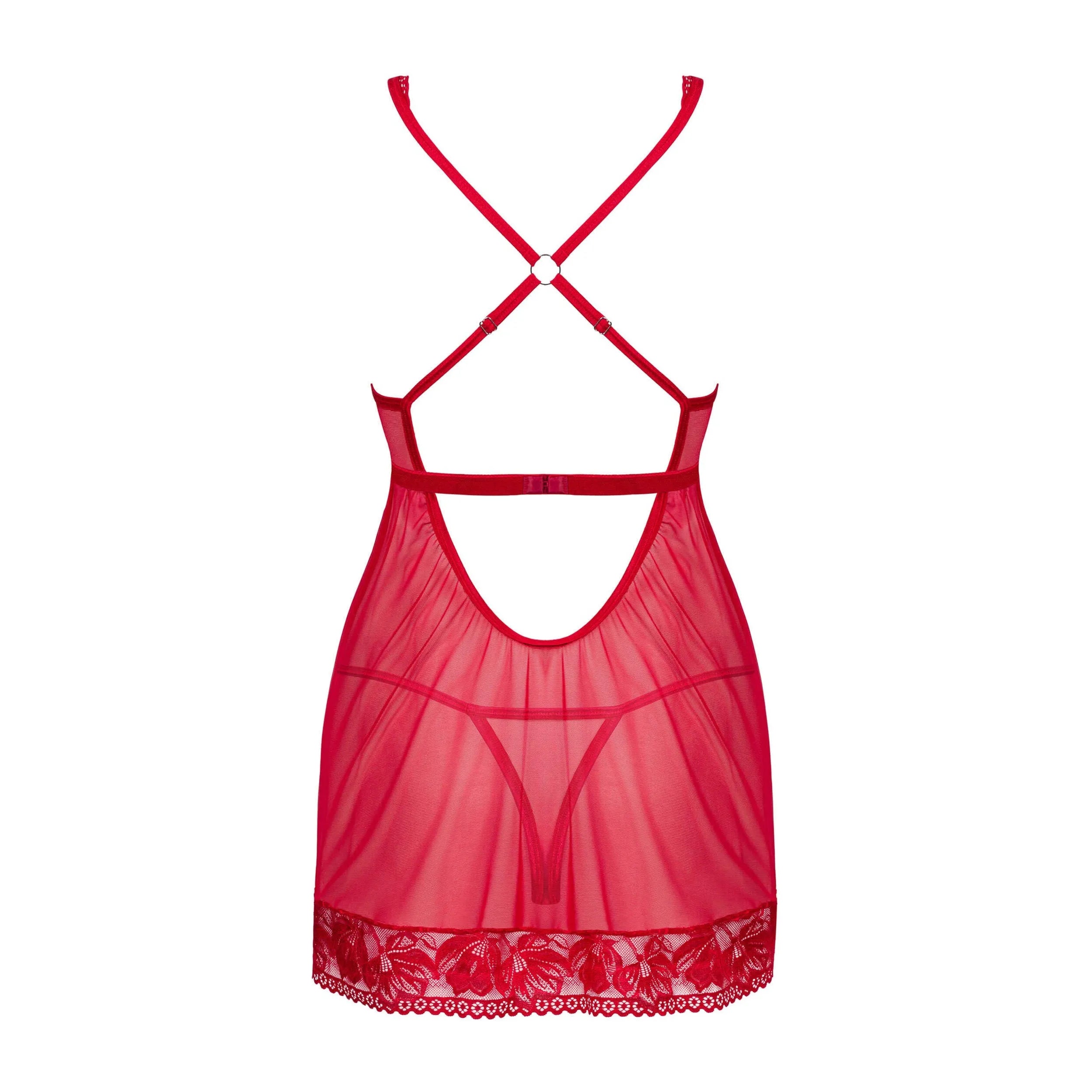 Nuisette Lacelove babydoll rouge dentelle transparente ajustable pour soirées passionnées