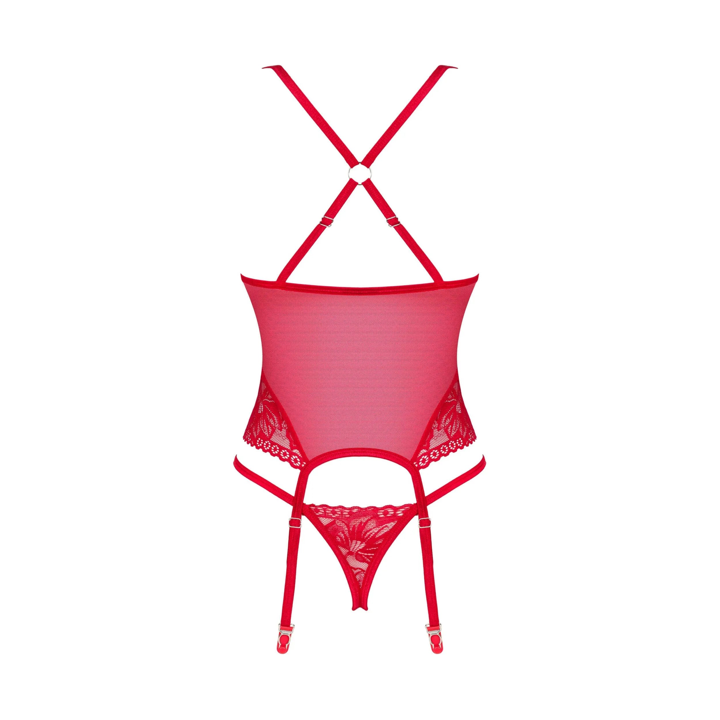 Corset string rouge dentelle florale armatures ajustables pendentif argent confort