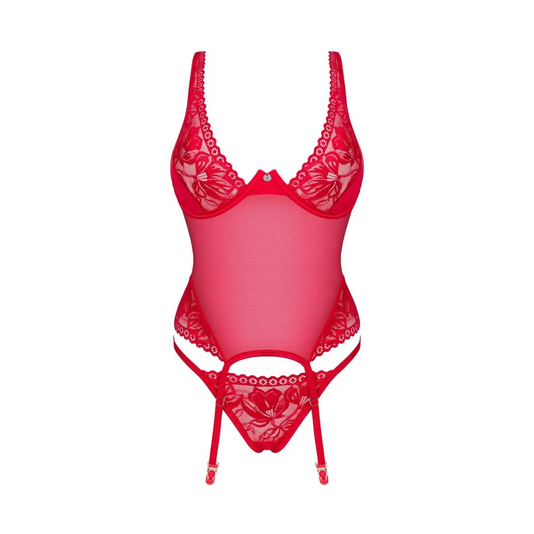 Corset string rouge dentelle florale armatures ajustables pendentif argent confort