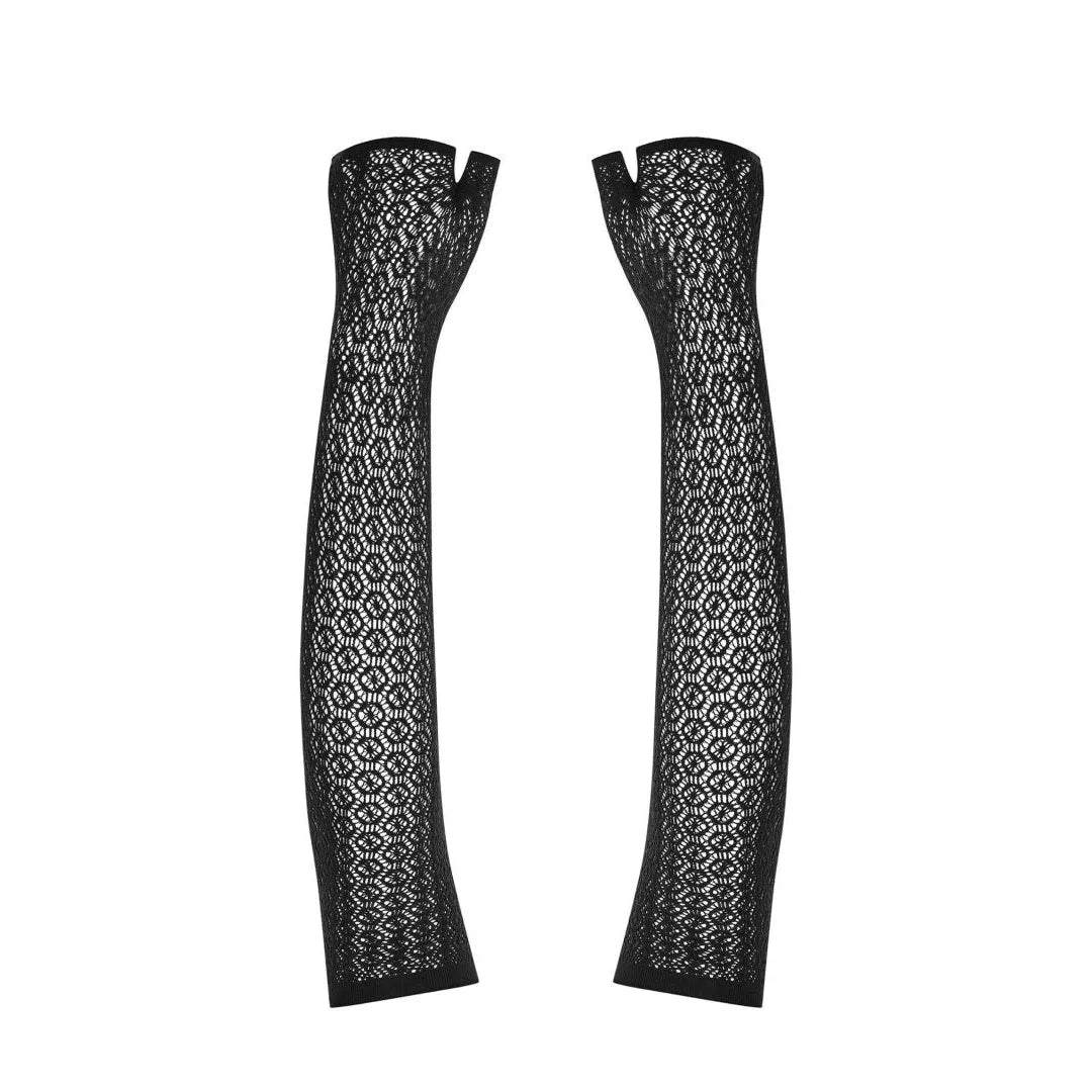 Gants noirs longs en dentelle tissée, élégants et séduisants, parfaits pour soirées romantiques.