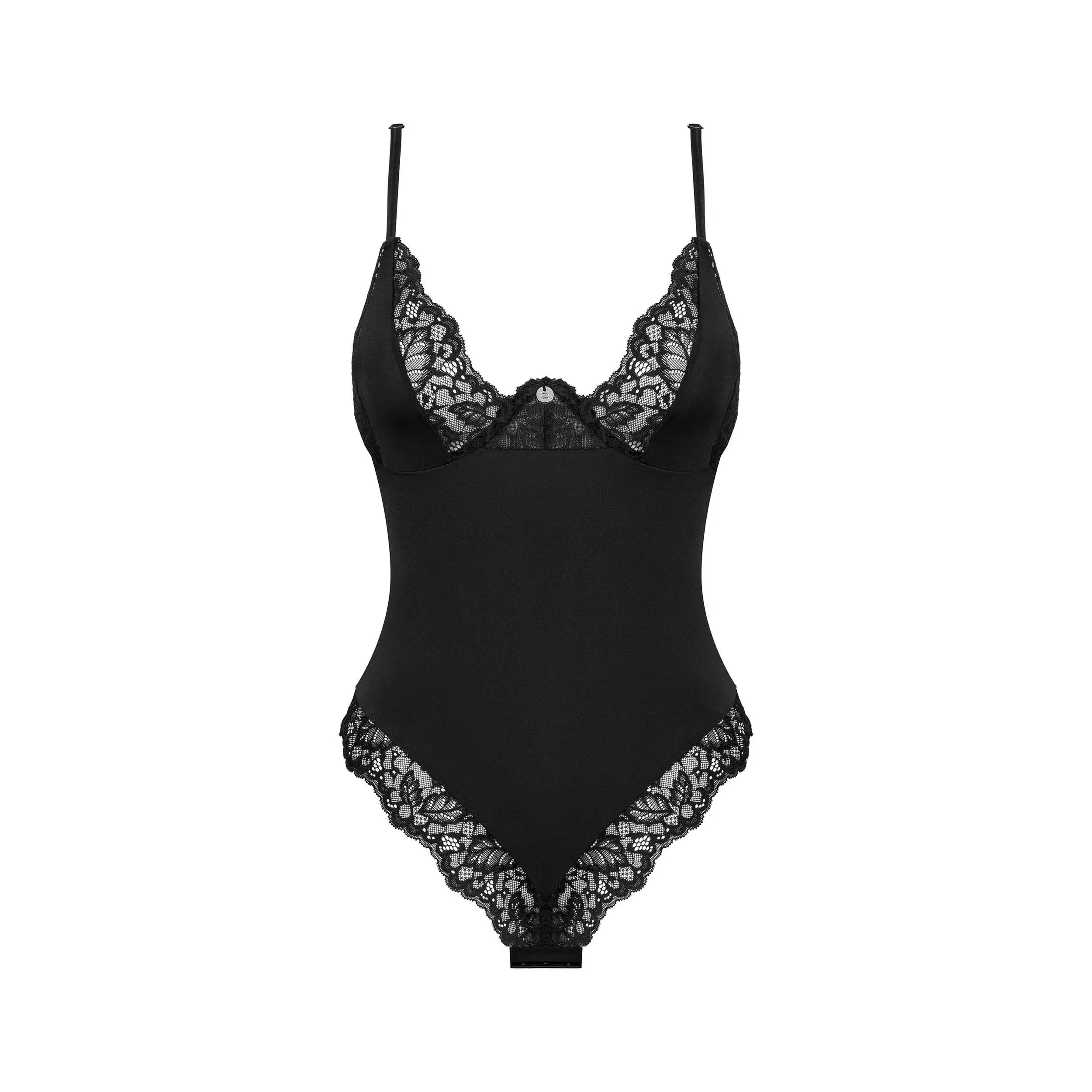 Body Bellastia noir en velours, coupe classique, bretelles réglables, dentelle délicate, accentue les courbes féminines.