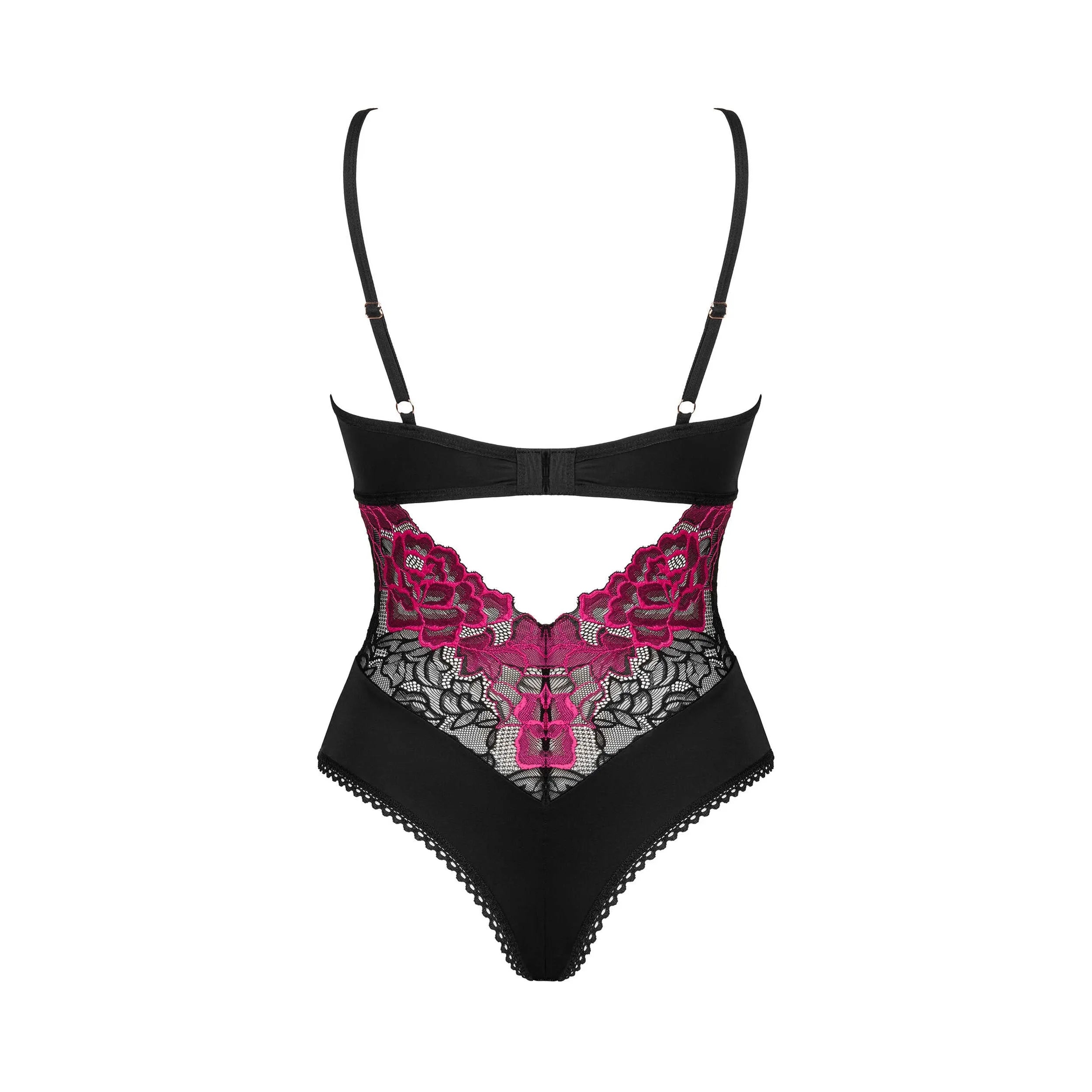 Body lingerie noir inky, motifs floraux élégants, ajustement parfait, design sensuel et raffiné, Rosenty.