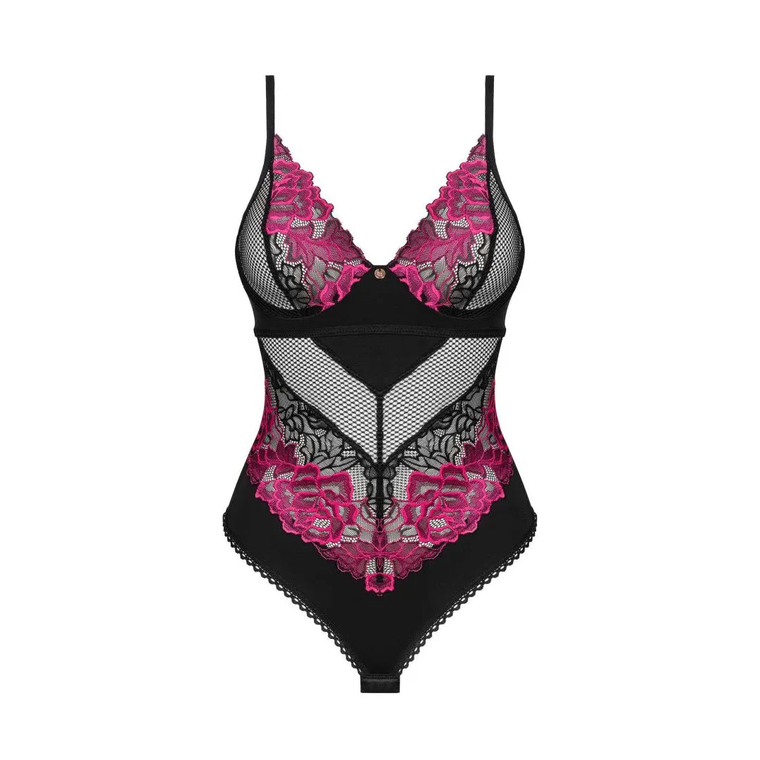 Body lingerie noir inky avec motifs floraux élégants, ajustement parfait, design sensuel et raffiné, Rosenty.