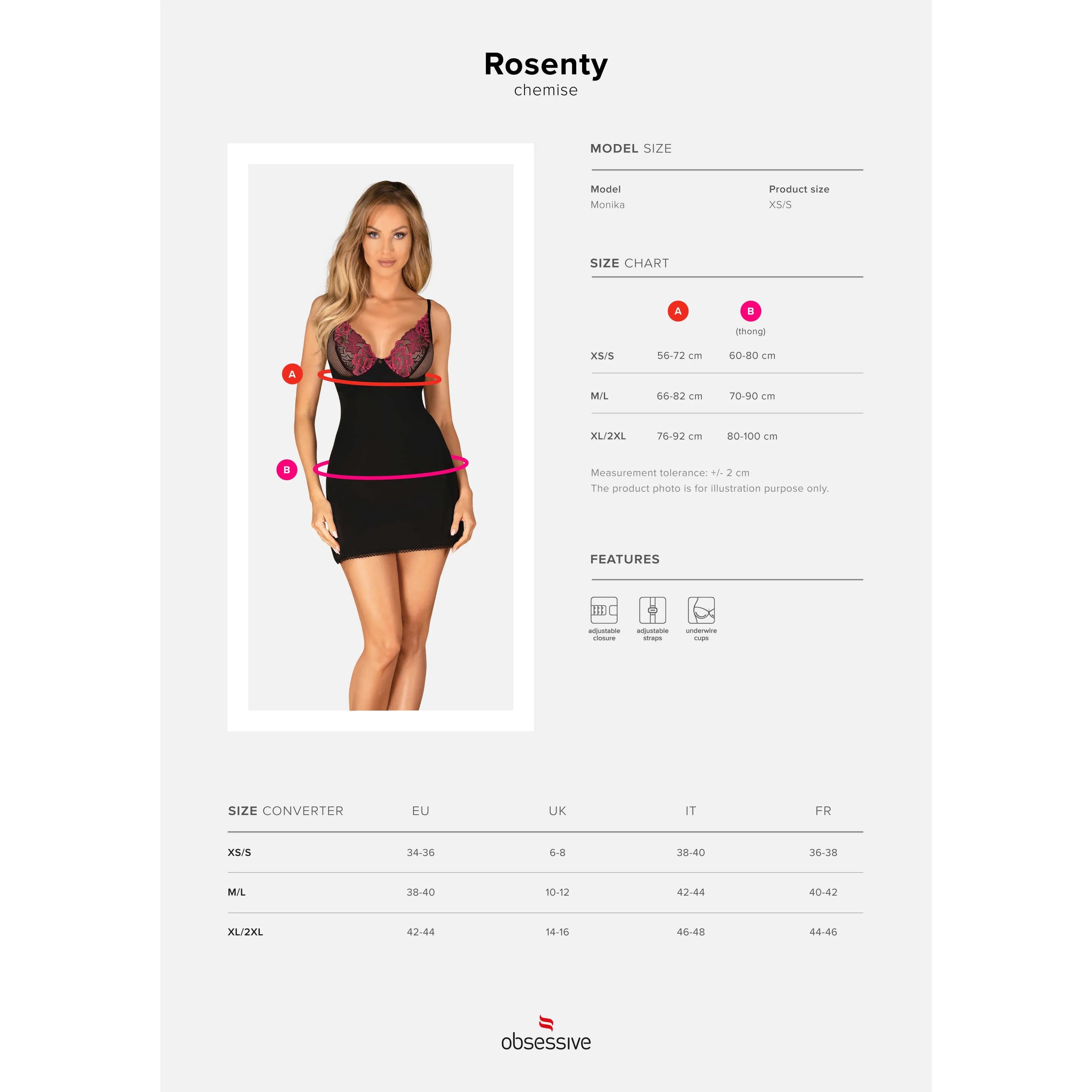 Nuisette noire Rosenty dentelle roses ajustable string or rose