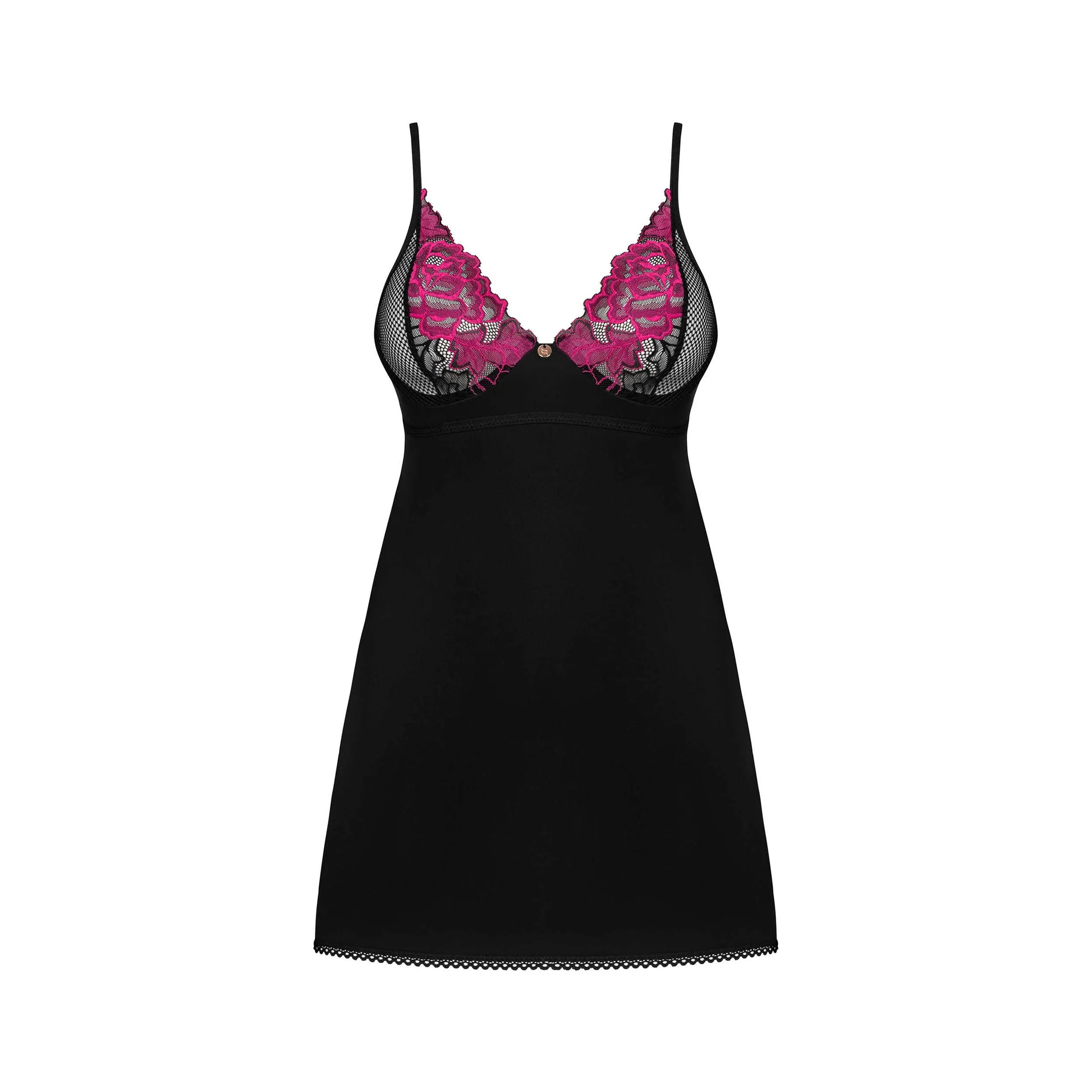 Nuisette noire Rosenty dentelle roses ajustable string or rose