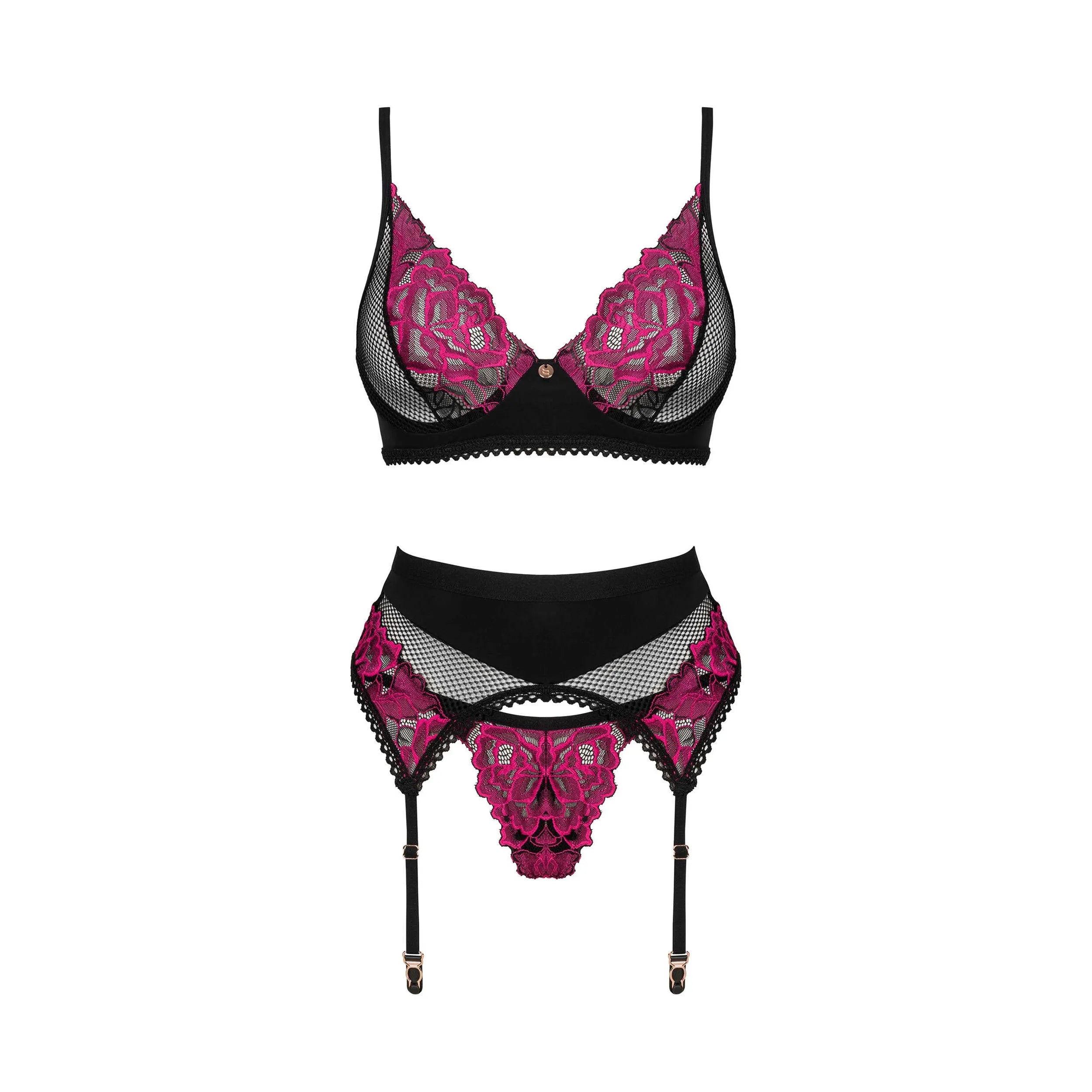 Rosenty ensemble 3 pièces lingerie motif floral noir ajustement parfait